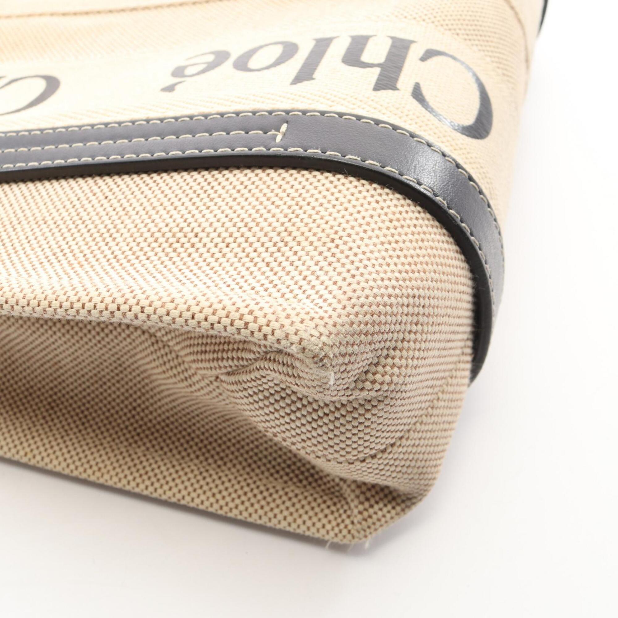 Chloé Beige Black Canvas Leather Handbag Tote Bag (Pre-Owned)