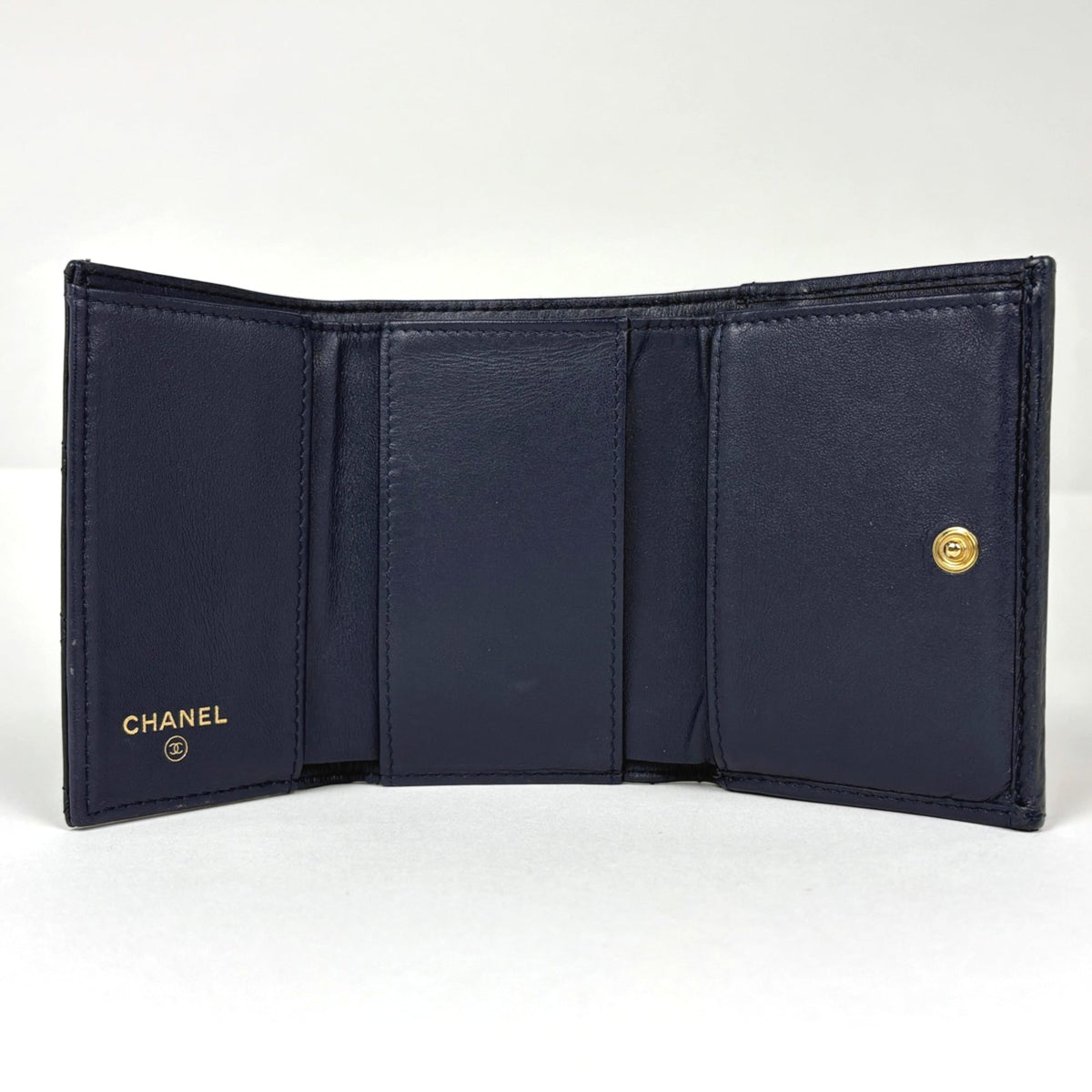 Chanel Navy Leather Wallet (Tri-Fold) (Pre-Owned)