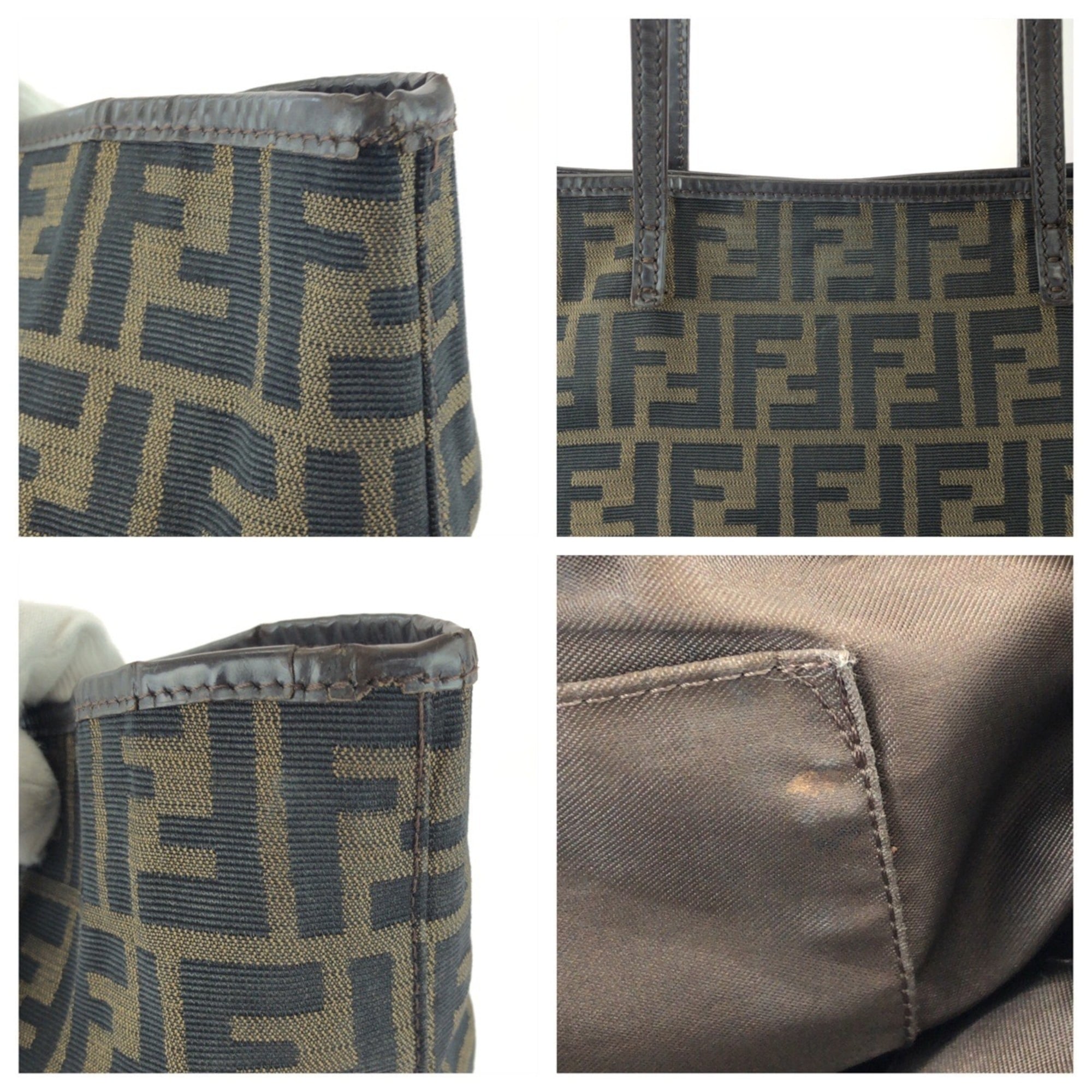 Fendi Brown Dark Brown Canvas Leather Shoulder Bag Tote Bag (Pre-Owned)