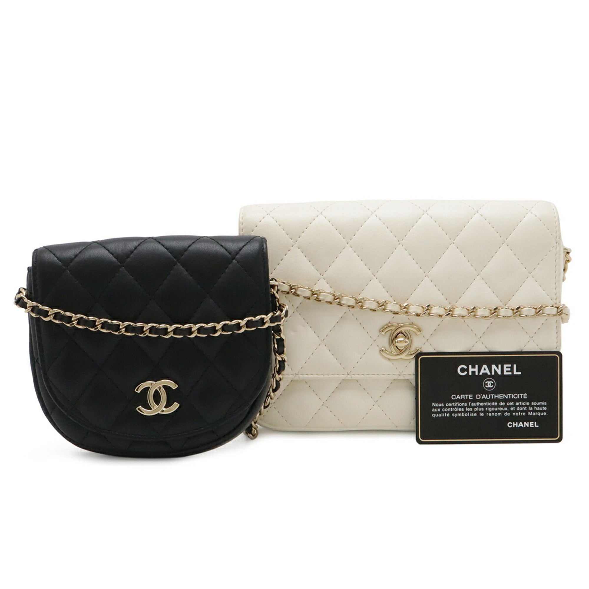 Chanel Matelasse Black Ivory Leather Pochette Shoulder Bag (Pre-Owned)
