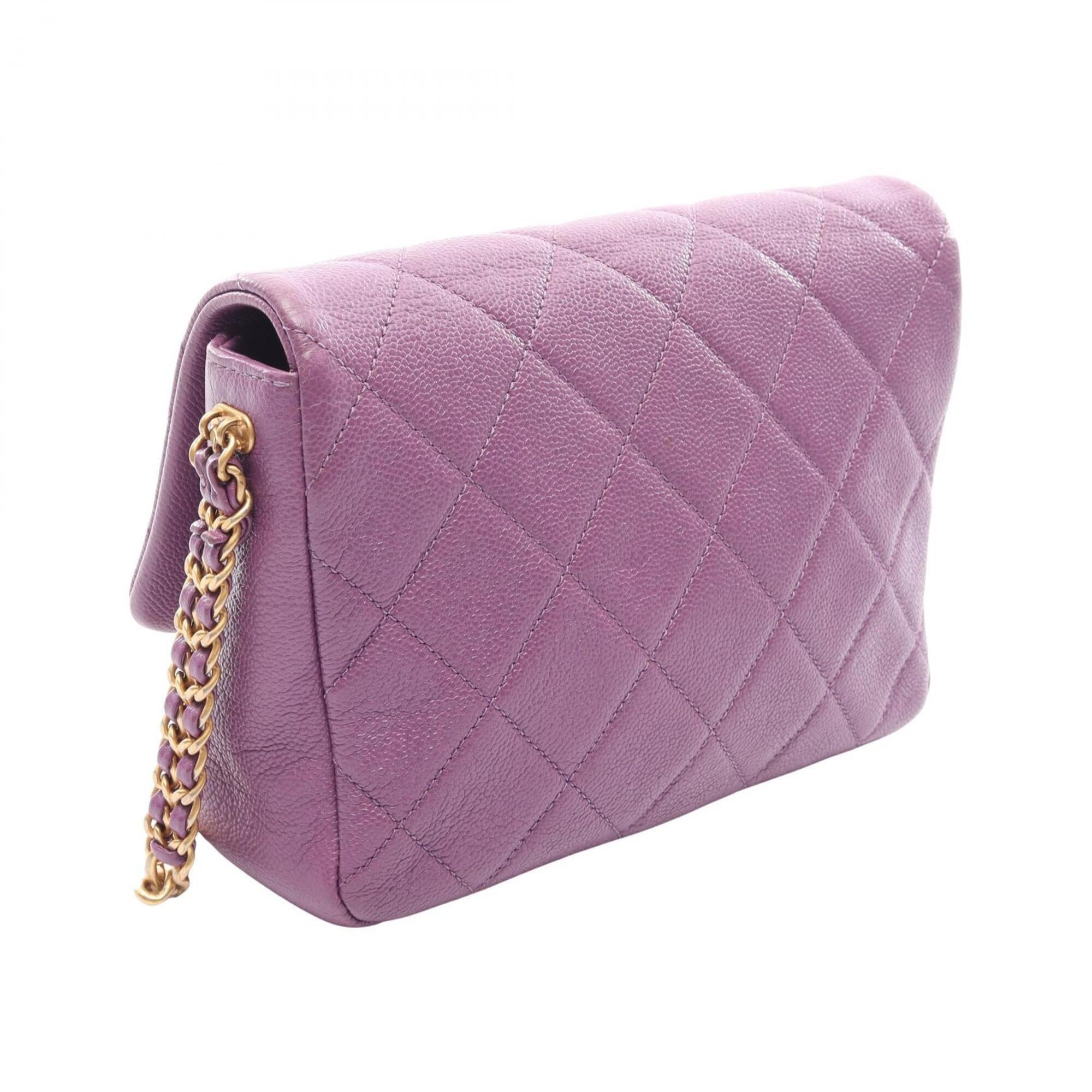 Chanel Purple Leather Handbag Shoulder Bag (Pre-Owned)