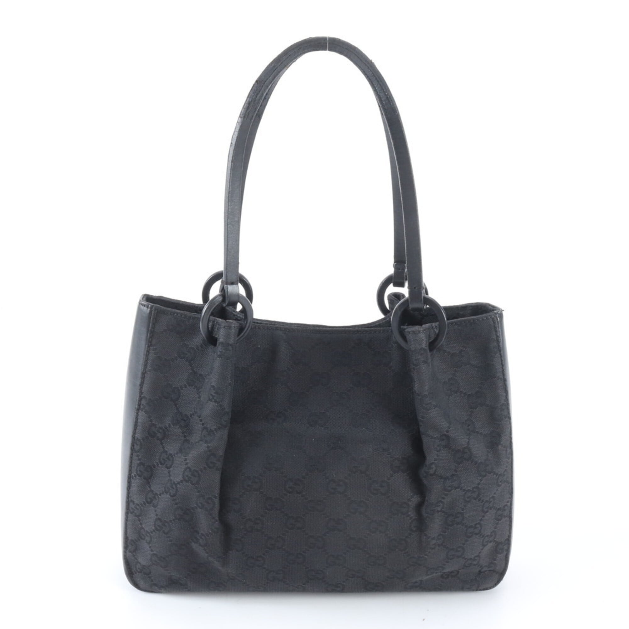 Gucci Gg Canvas Black Gg Canvas Leather Handbag Tote Bag (Pre-Owned)