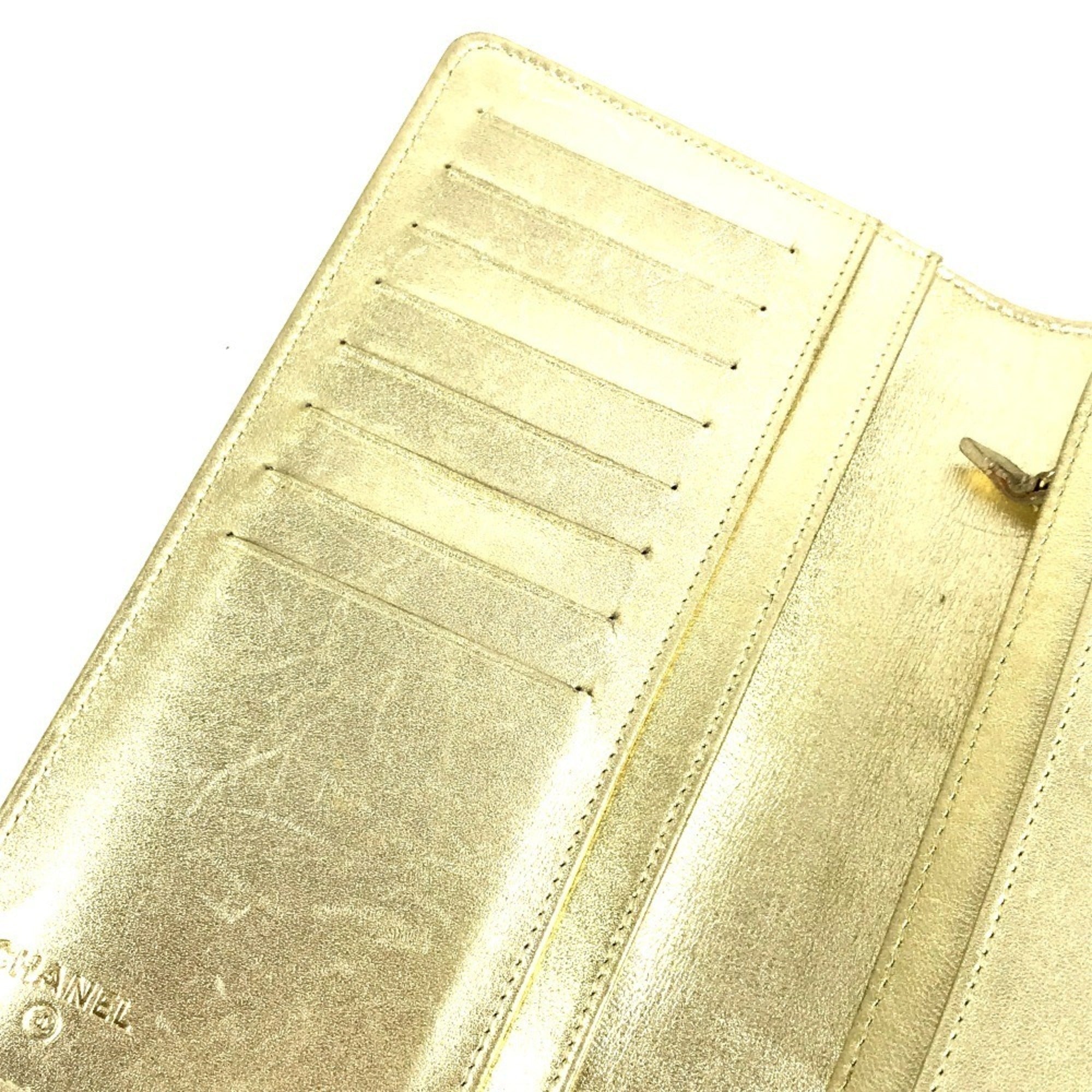 Chanel Gold Leather Long Wallet (Bi-Fold) (Pre-Owned)