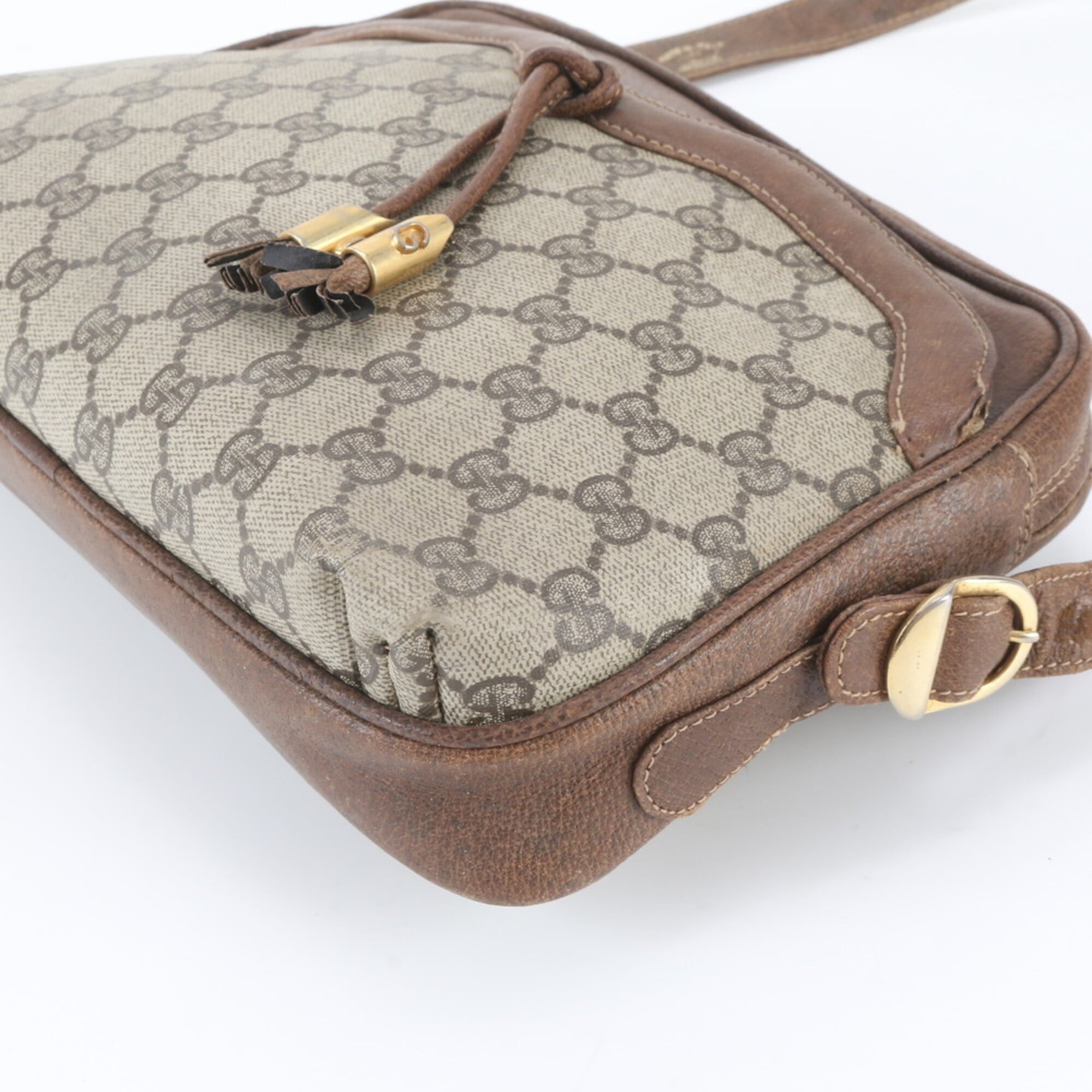 Gucci Beige Brown Leather Coated Canvas Handbag Shoulder Bag Tote Bag (Pre-Owned)