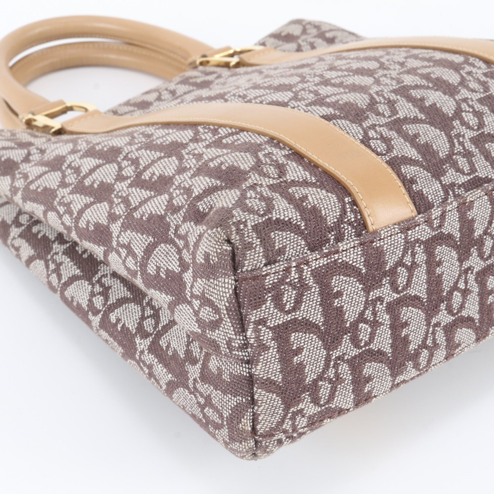Christian Dior Brown Leather Canvas Handbag Tote Bag (Pre-Owned)