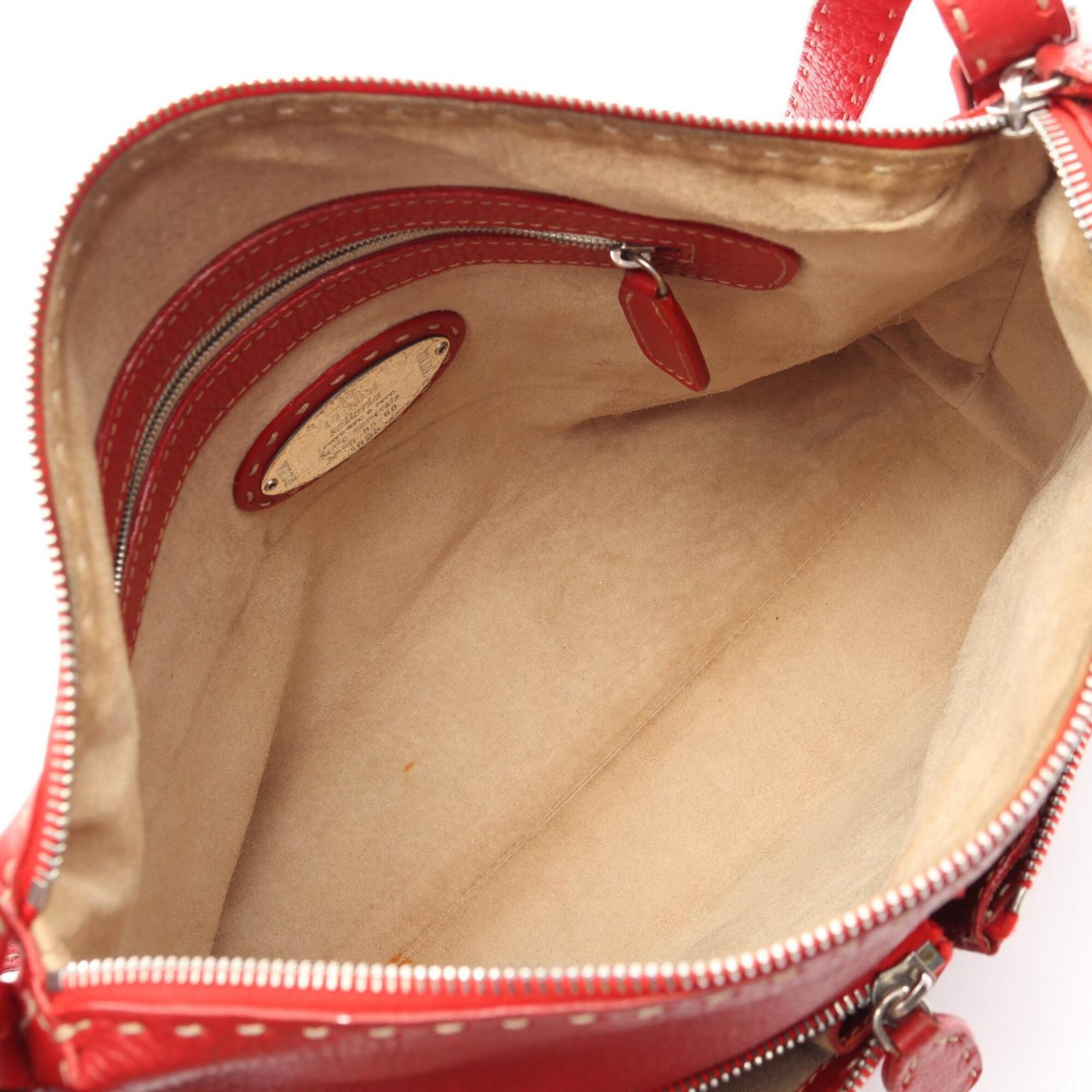 Fendi Red Color Leather Handbag Shoulder Bag (Pre-Owned)