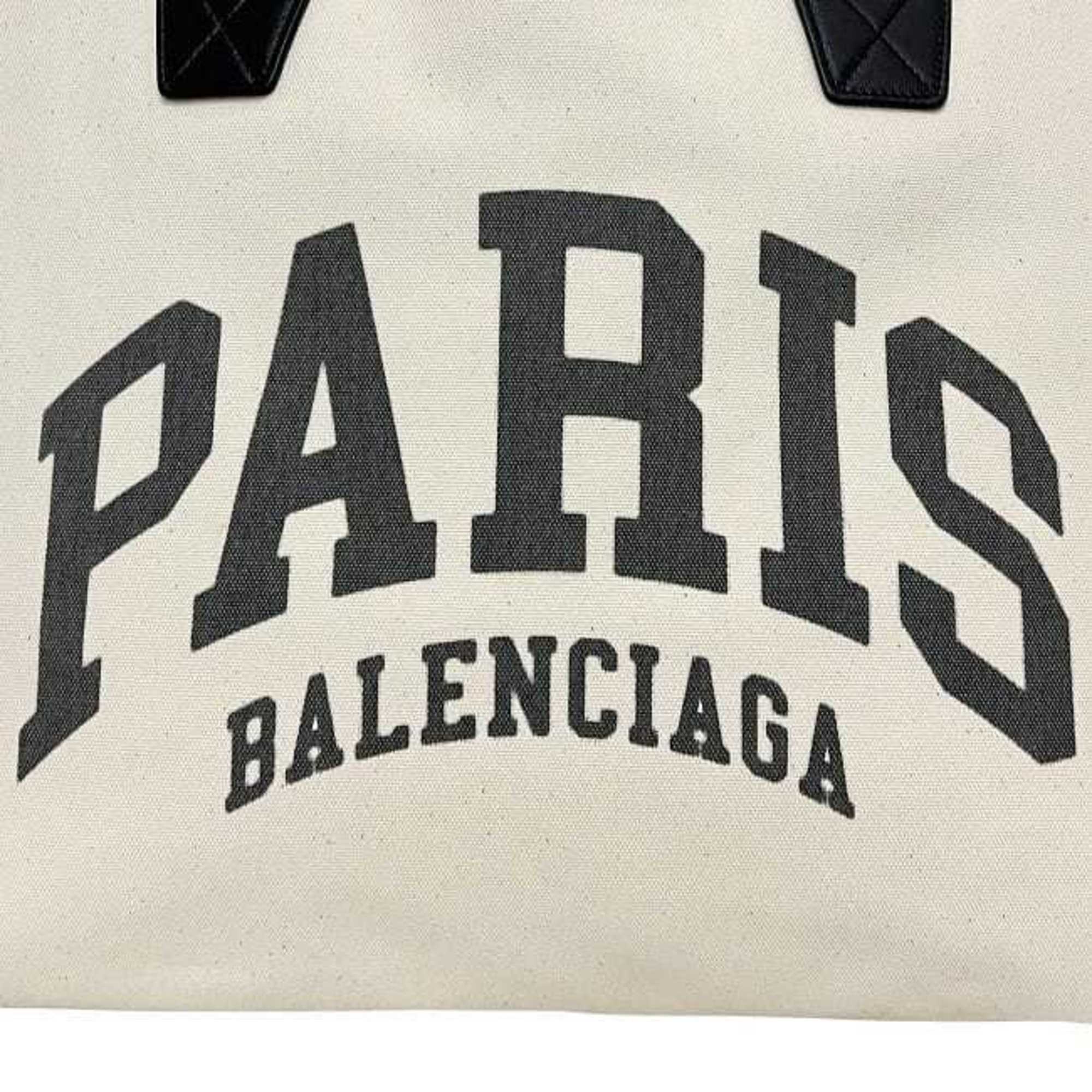 Balenciaga Black White Canvas Leather Tote Bag (Pre-Owned)