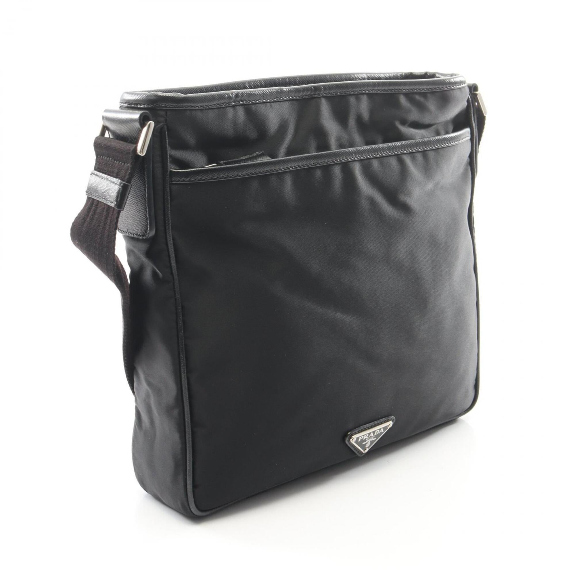 Prada Black Nylon Leather Handbag Shoulder Bag (Pre-Owned)