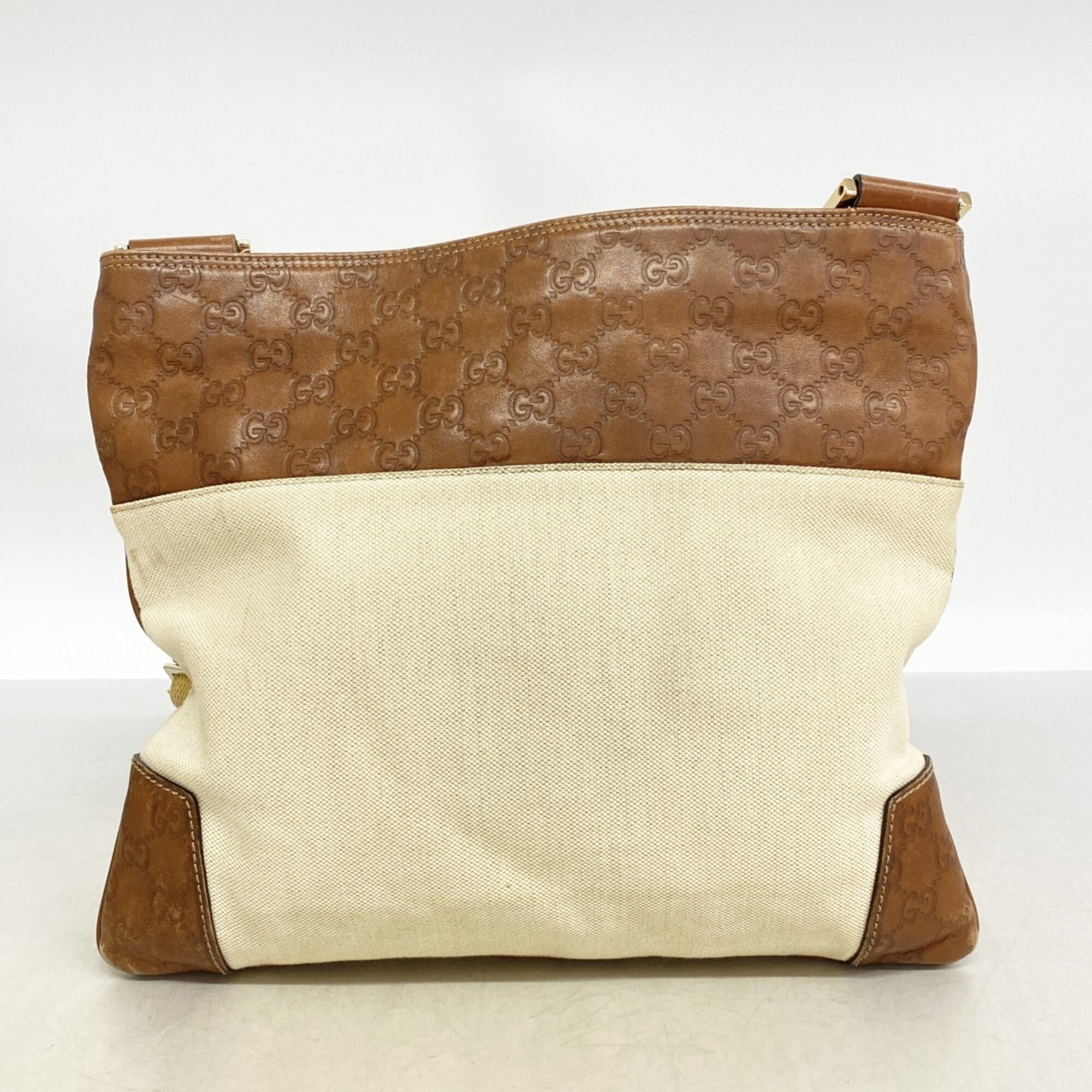 Gucci Beige Brown Canvas Leather Shoulder Bag (Pre-Owned)
