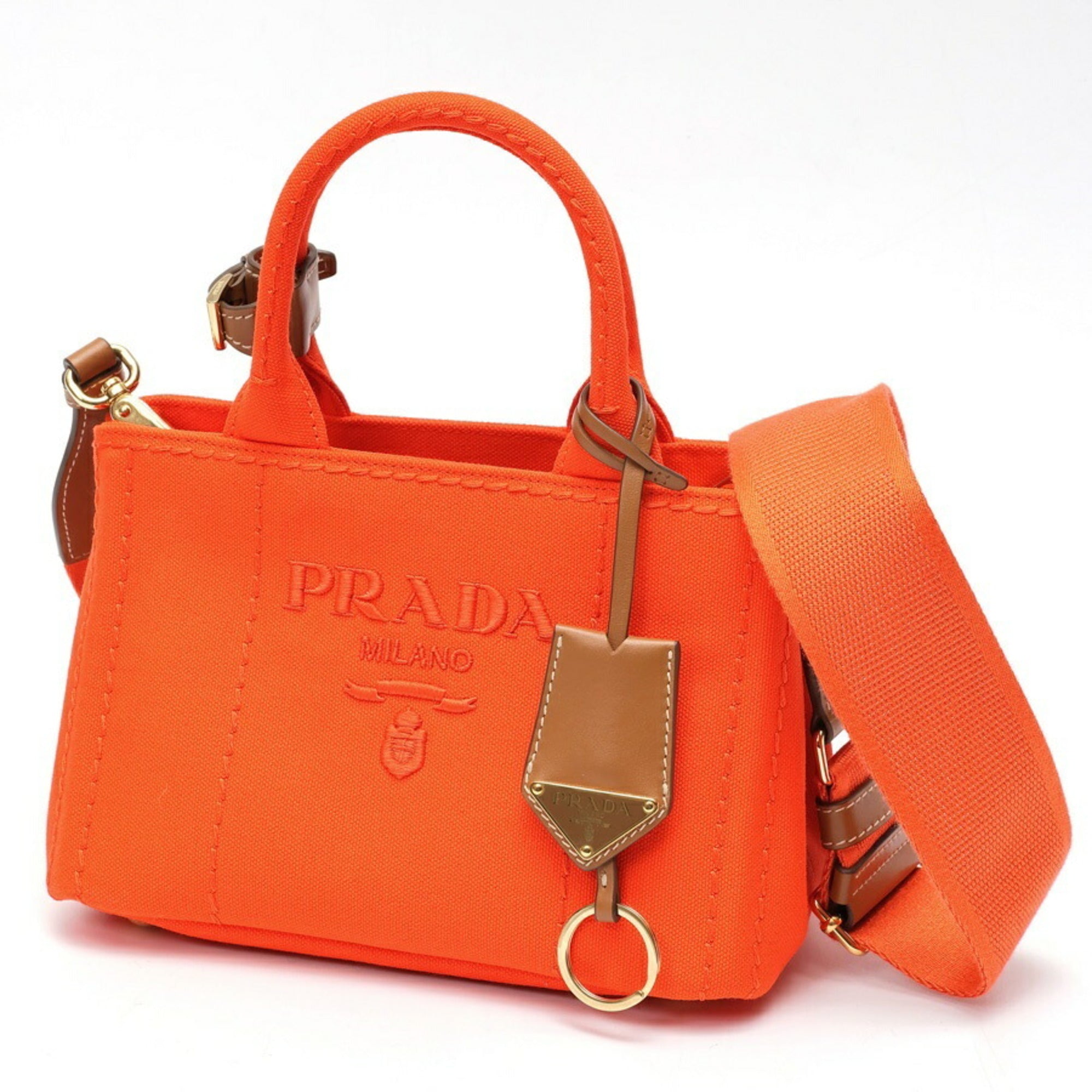 Prada Orange Cotton Canvas Handbag Tote Bag (Pre-Owned)
