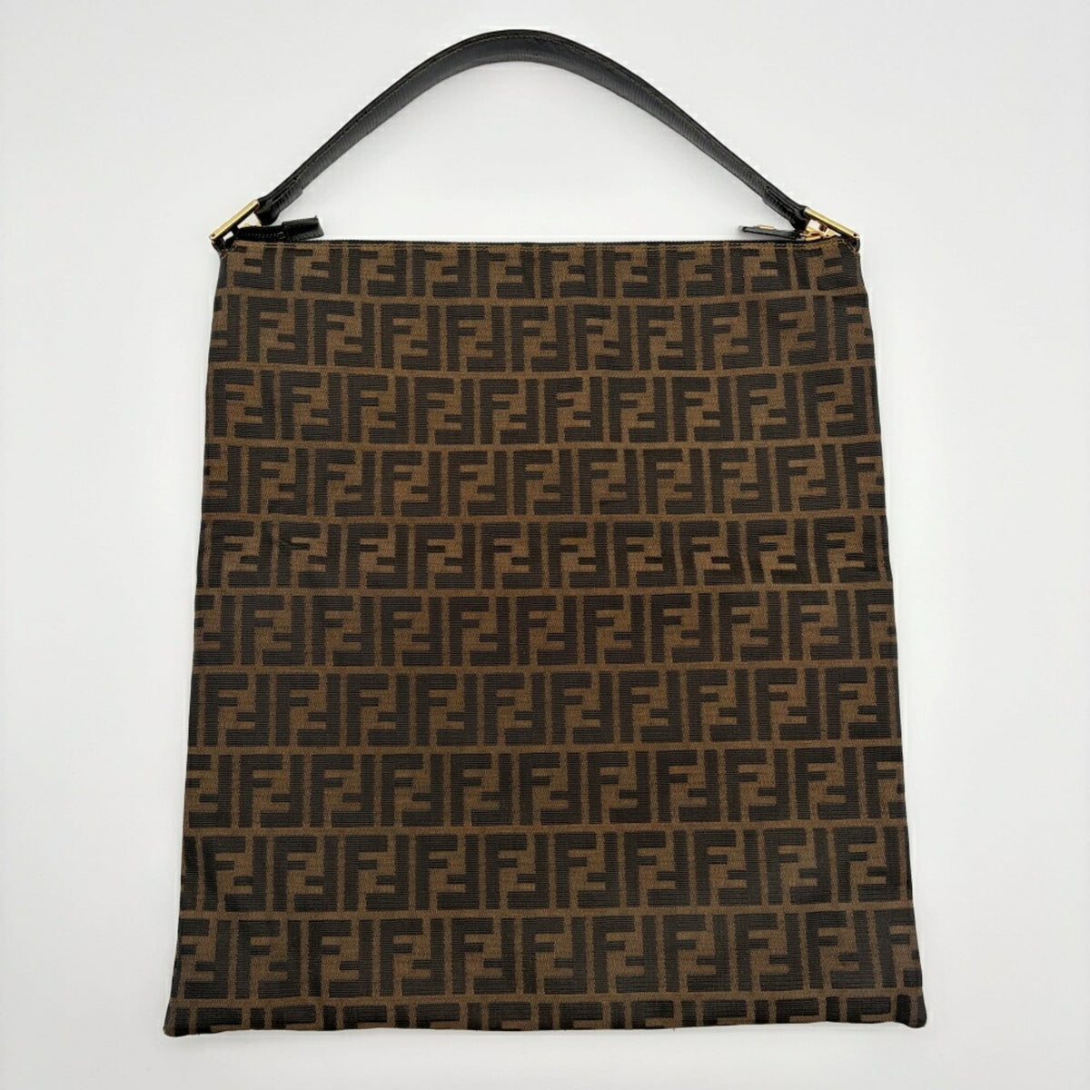 Fendi Zucca Black Brown Canvas Leather Shoulder Bag (Pre-Owned)