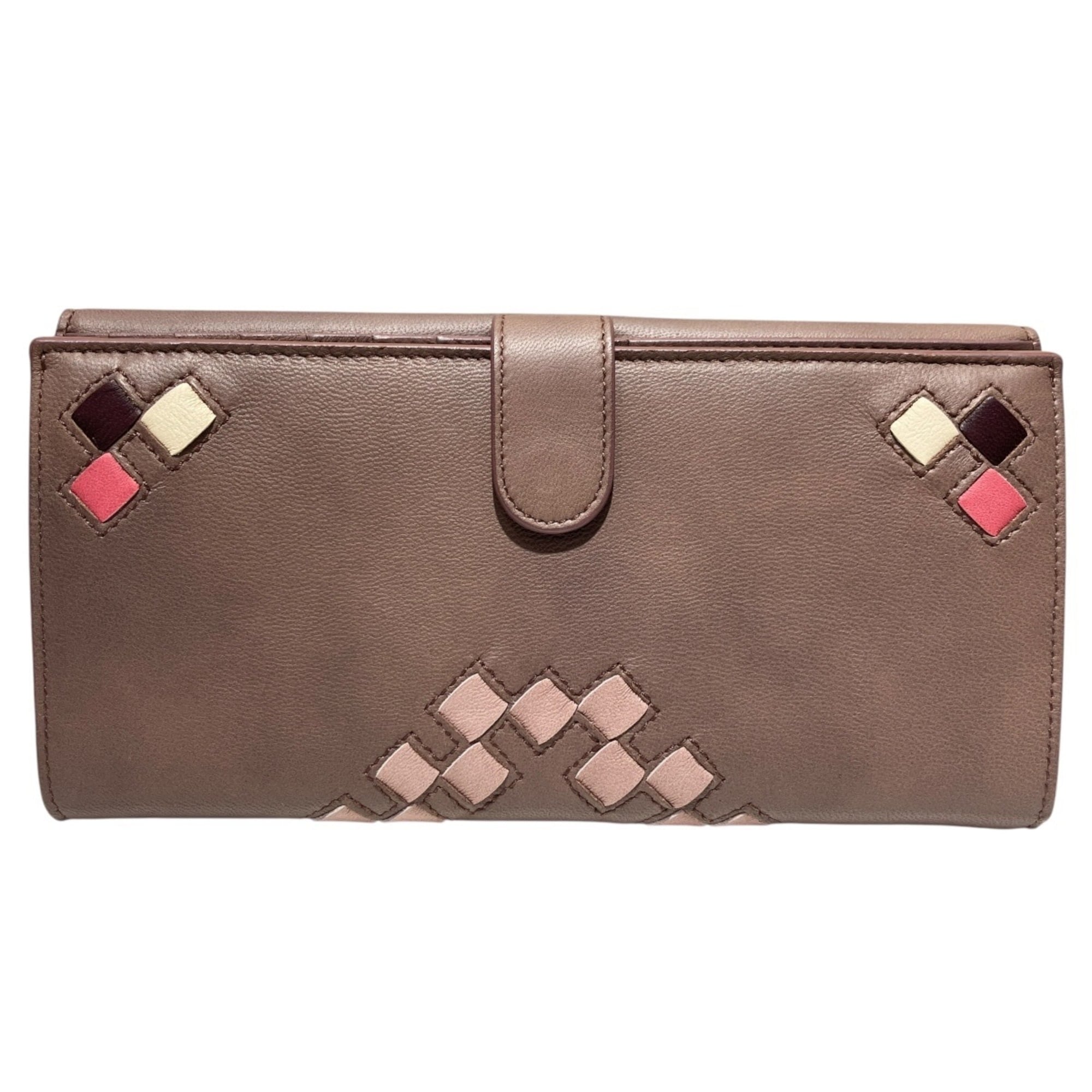 Bottega Veneta Khaki Leather Long Wallet (Tri-Fold) (Pre-Owned)