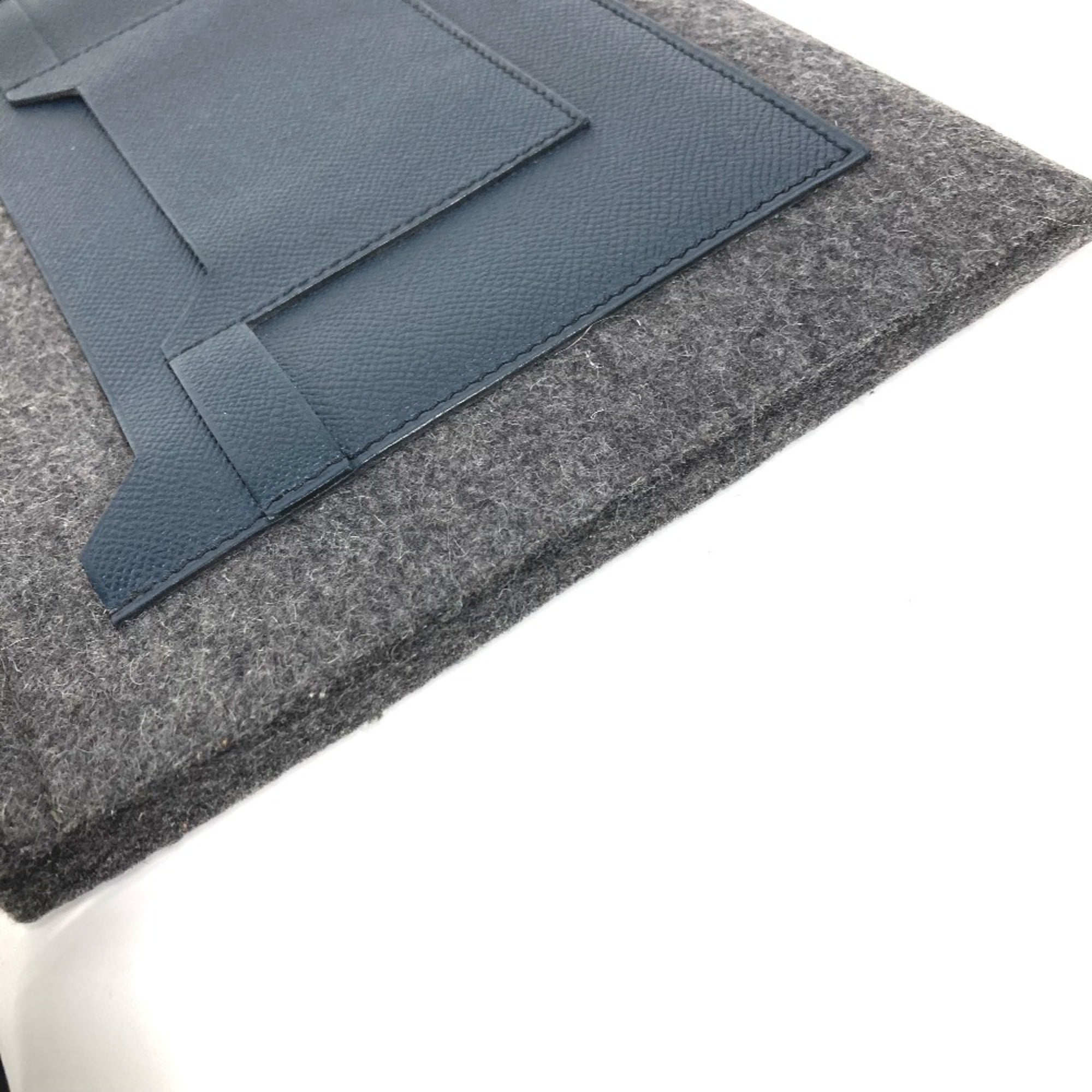 Hermes Bicolor Gray Navy Felt Leather Clutch Bag Pouch (Pre-Owned)