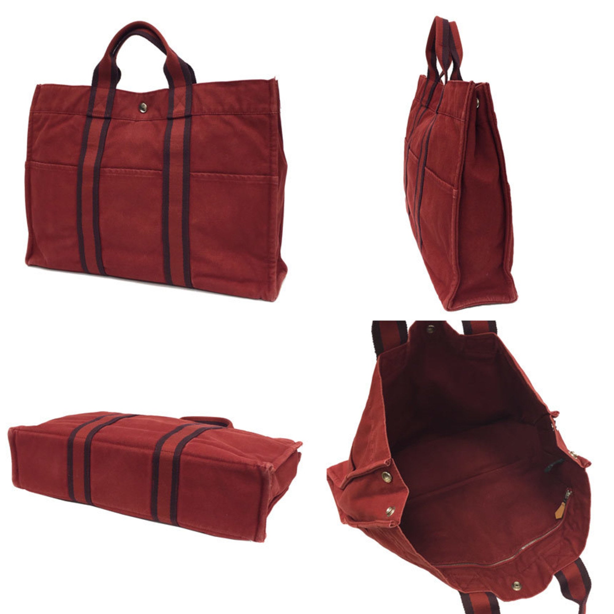 Hermes Red Color Canvas Tote Bag (Pre-Owned)