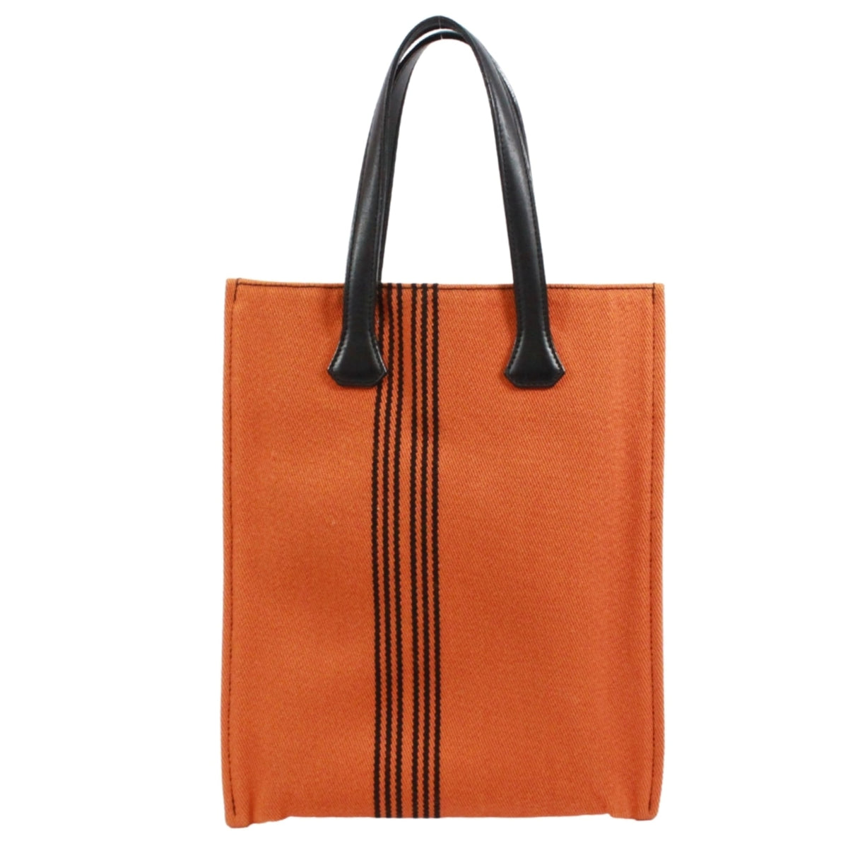 Hermes Black Orange Leather Canvas Tote Bag (Pre-Owned)