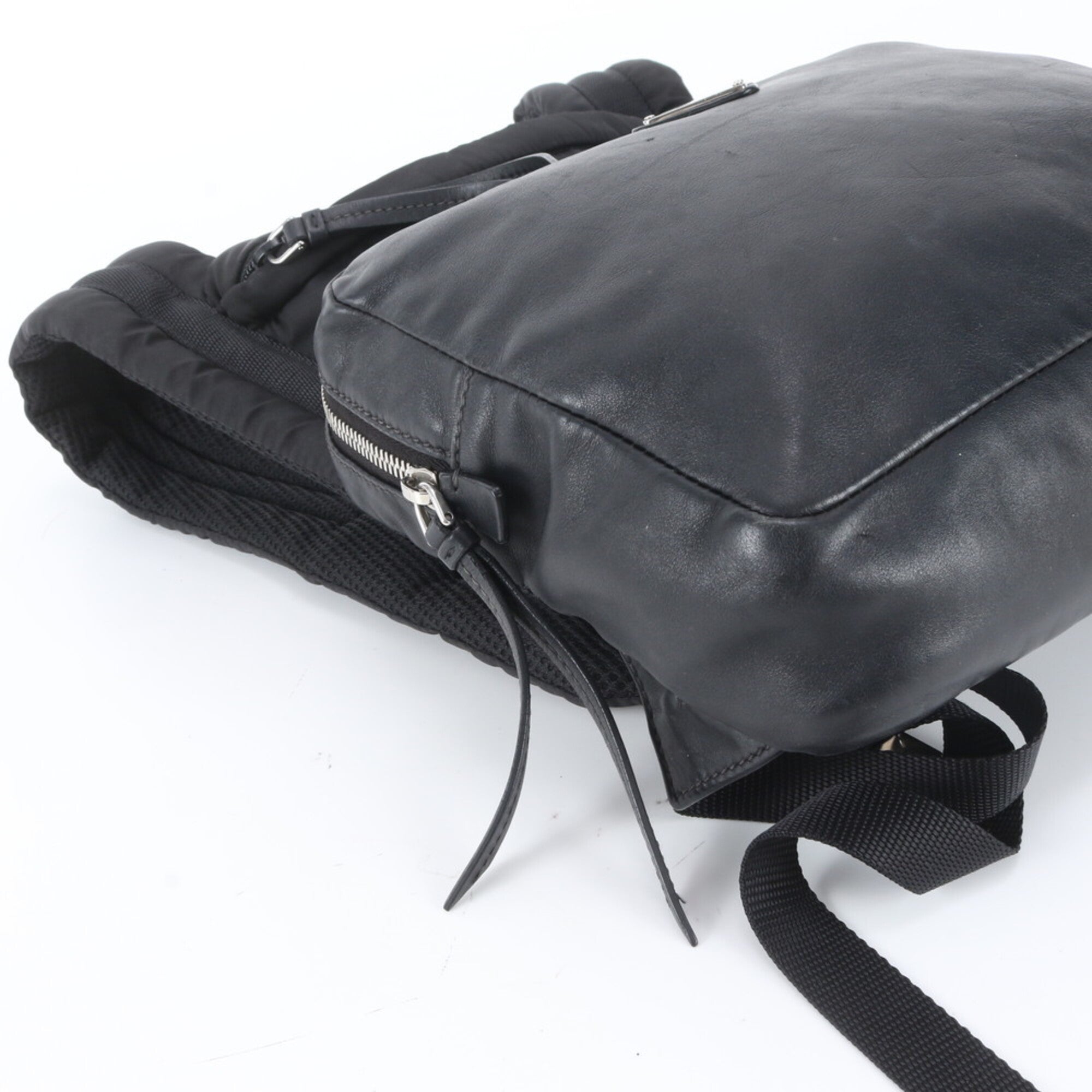 Prada Black Leather Canvas Backpack (Pre-Owned)