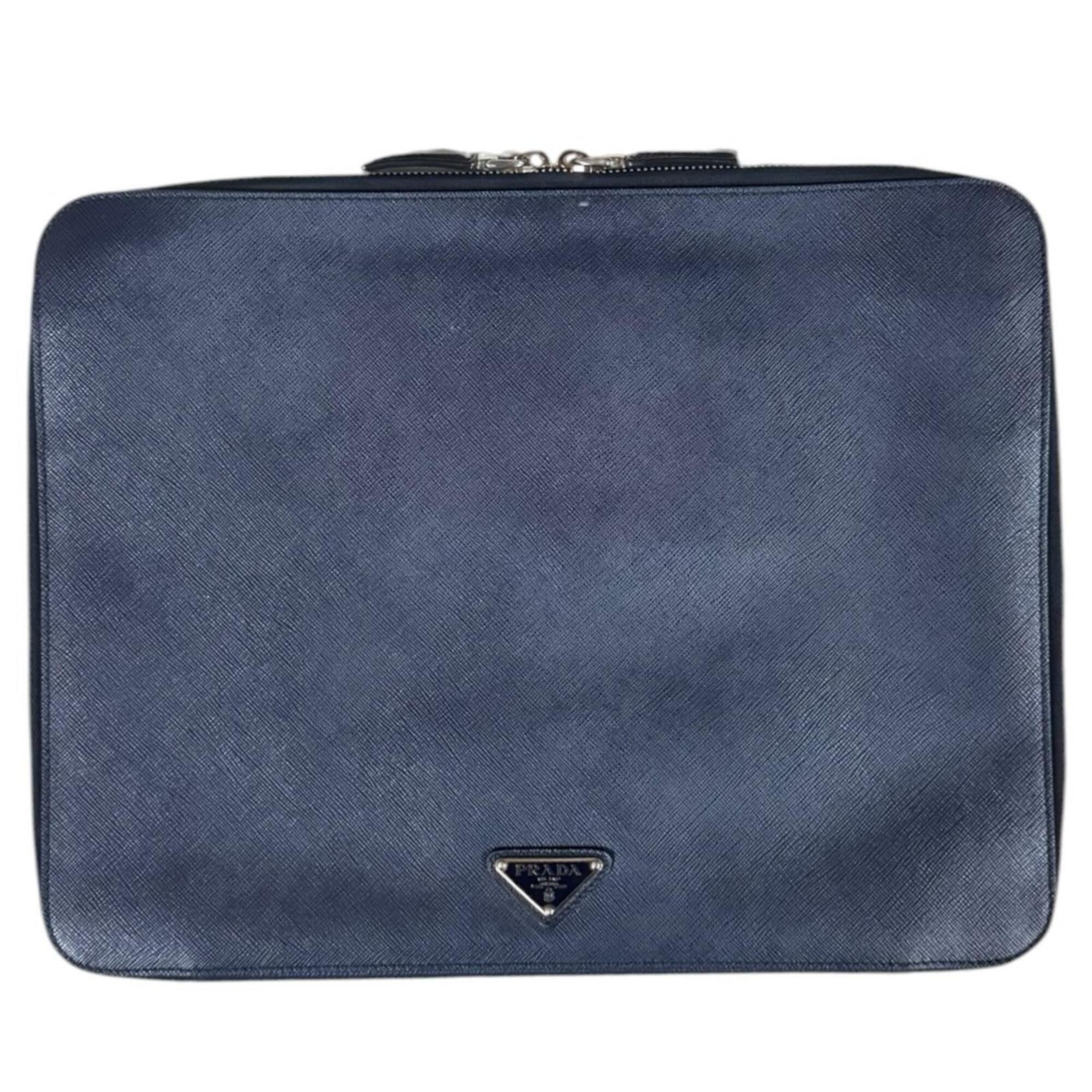 Prada Navy Leather Clutch Bag (Pre-Owned)