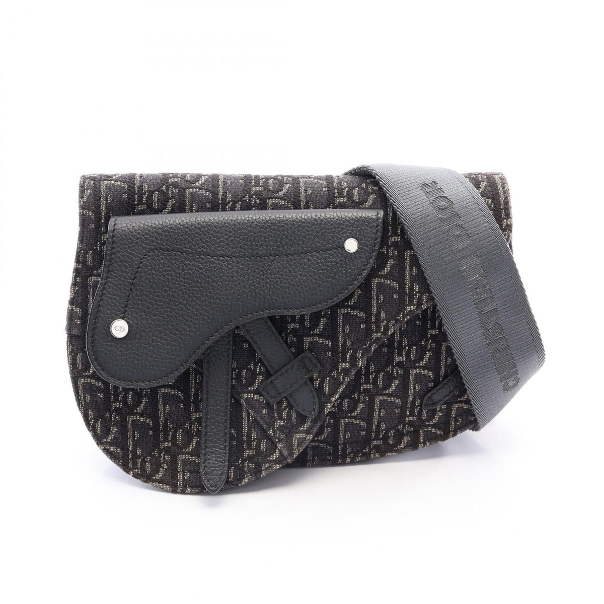Christian Dior Black Canvas Leather Handbag Saddle Bag Shoulder Bag (Pre-Owned)