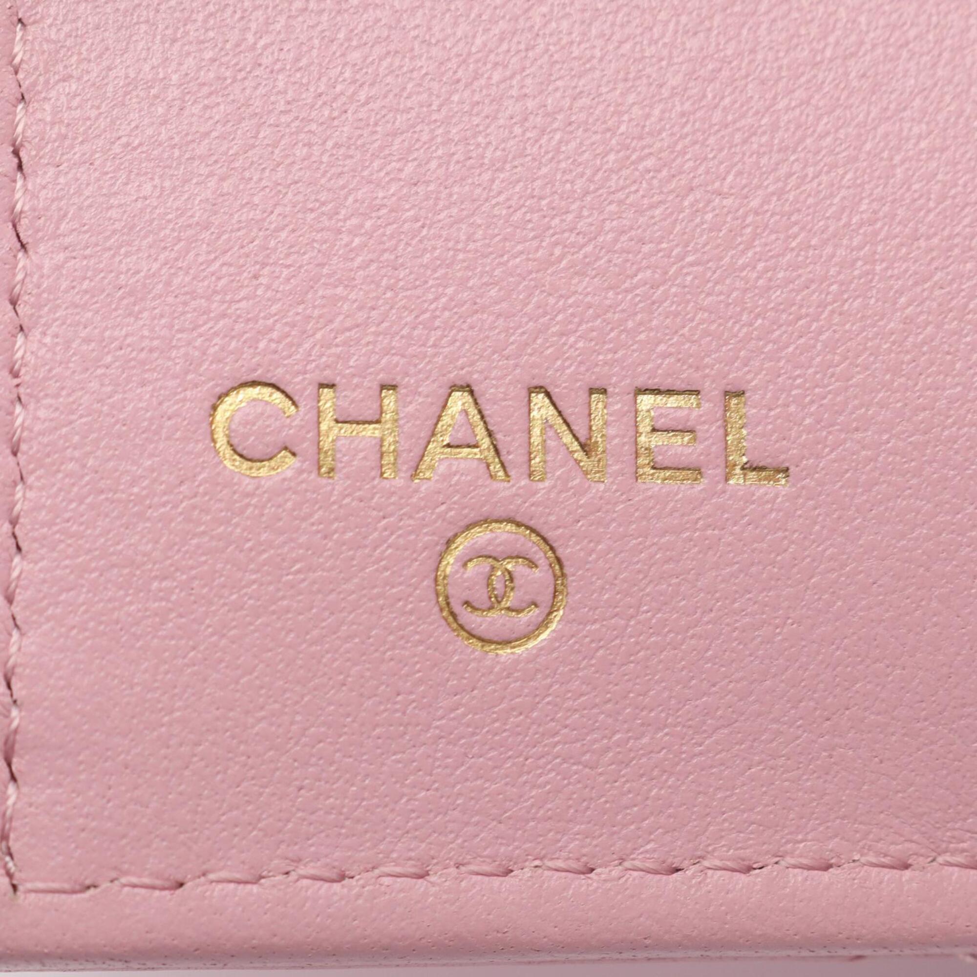 Chanel Pink Leather Long Wallet (Tri-Fold) (Pre-Owned)