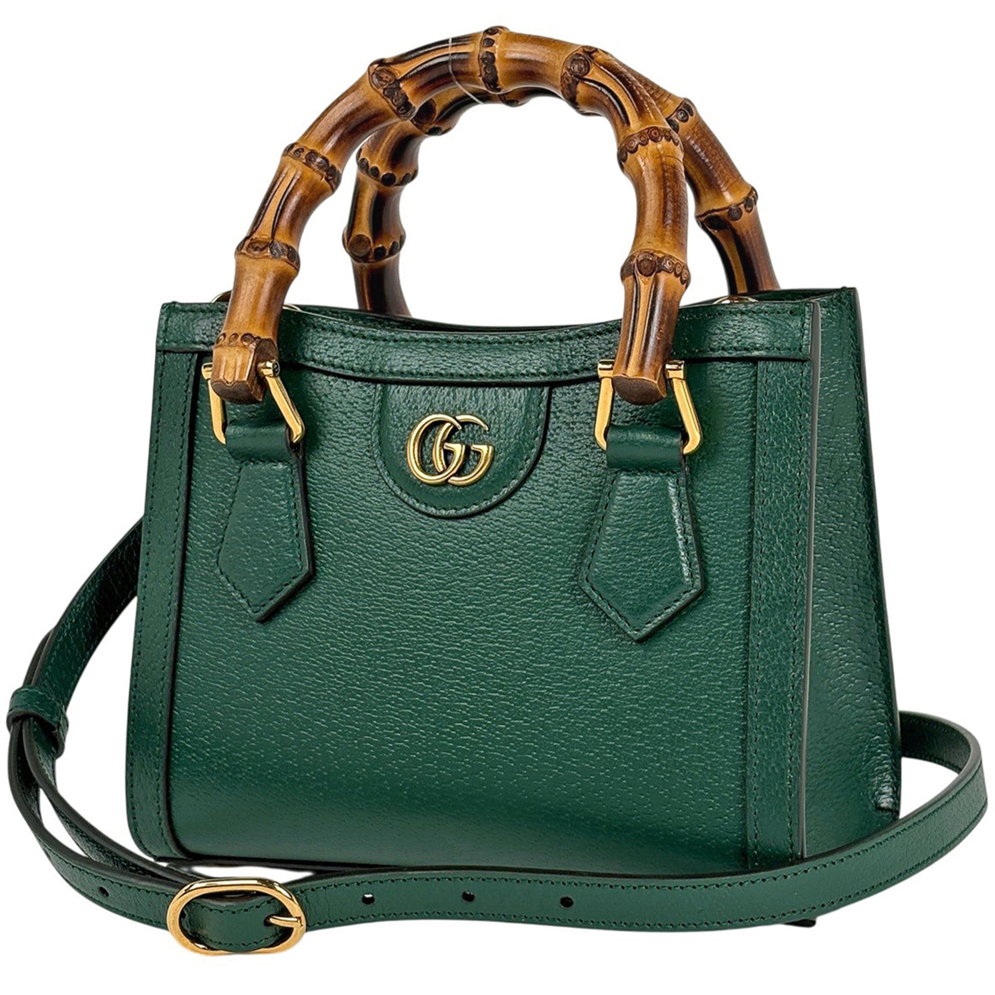 Gucci Bamboo Green Leather Tote Bag (Pre-Owned)