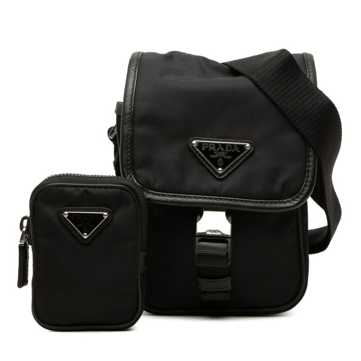 Prada Black Nylon Leather Pouch Shoulder Bag (Pre-Owned)