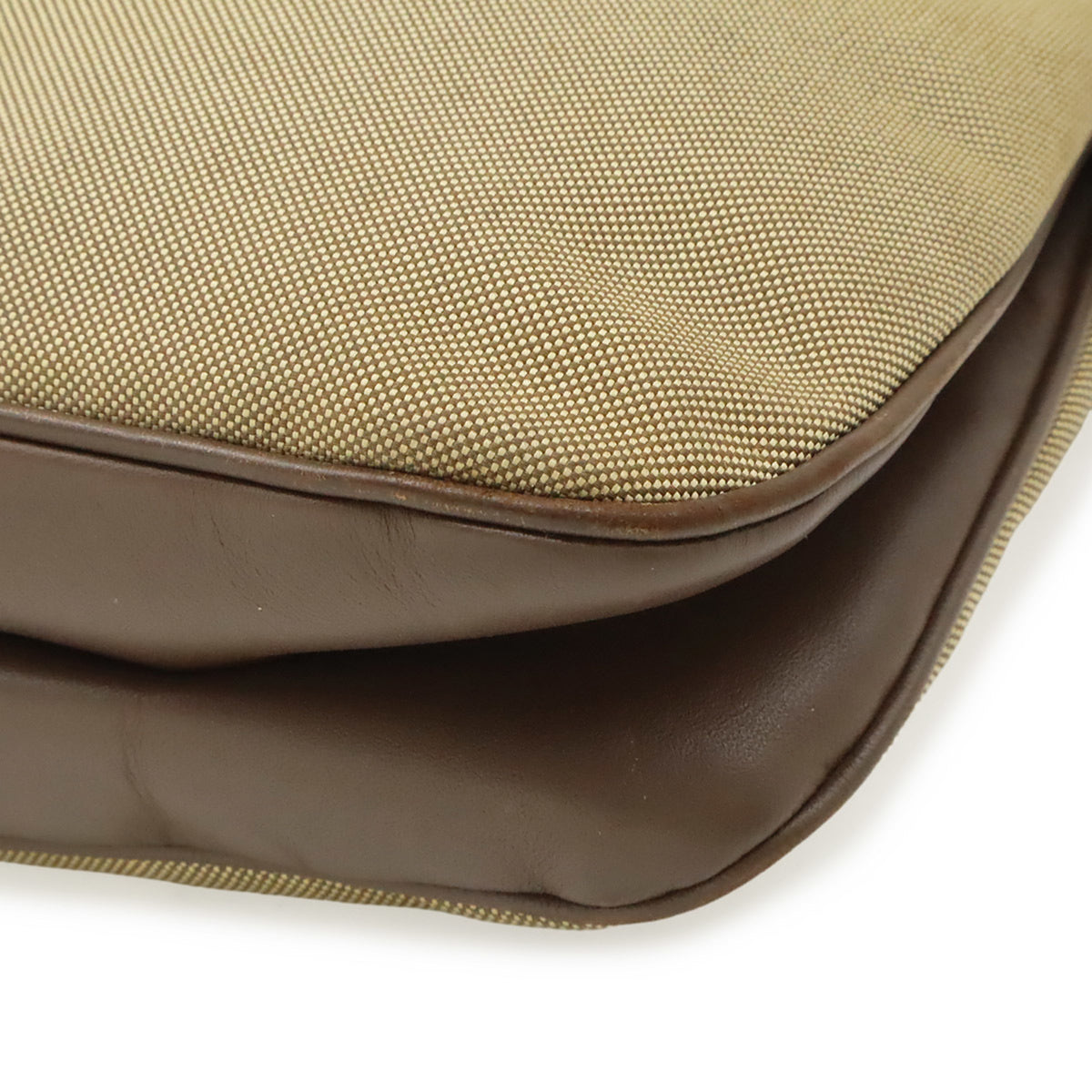 Prada Beige Dark Brown Khaki Canvas Leather Clutch Bag Shoulder Bag (Pre-Owned)