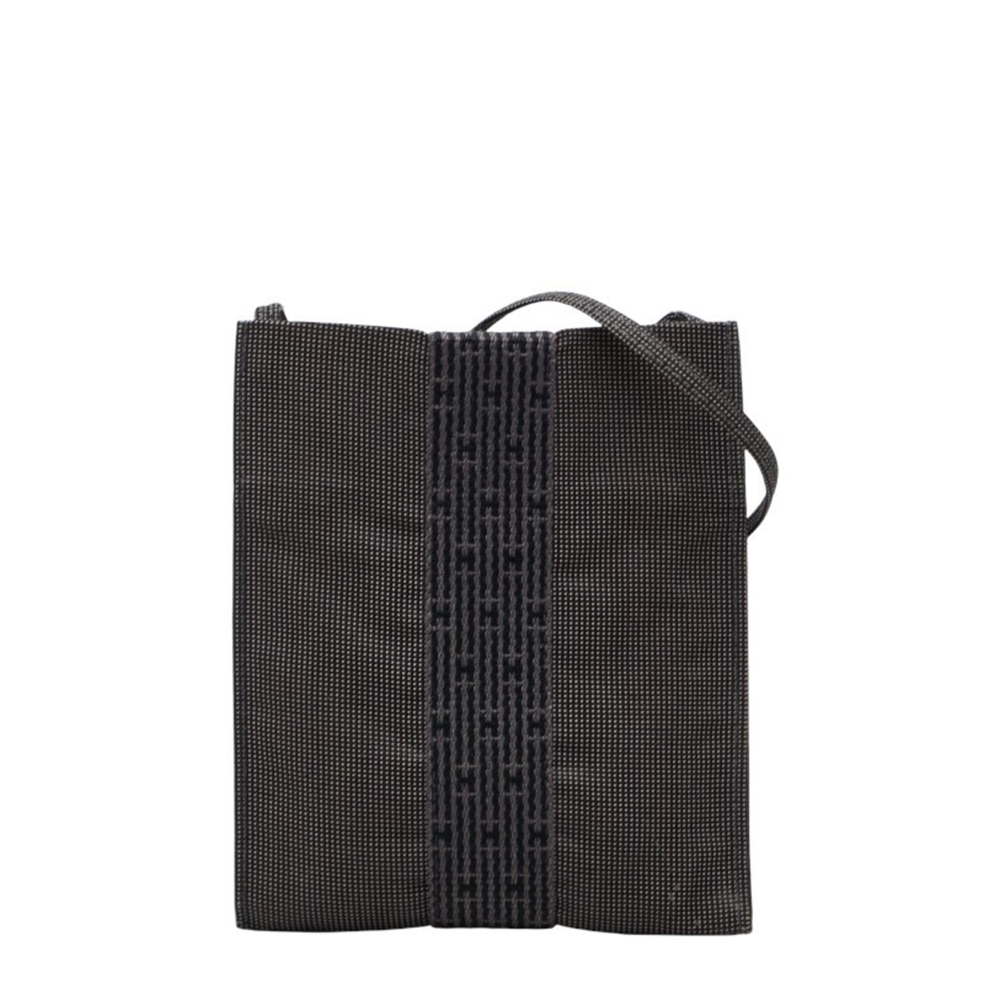 Hermes Her Line Black Gray Canvas Pochette Shoulder Bag (Pre-Owned)