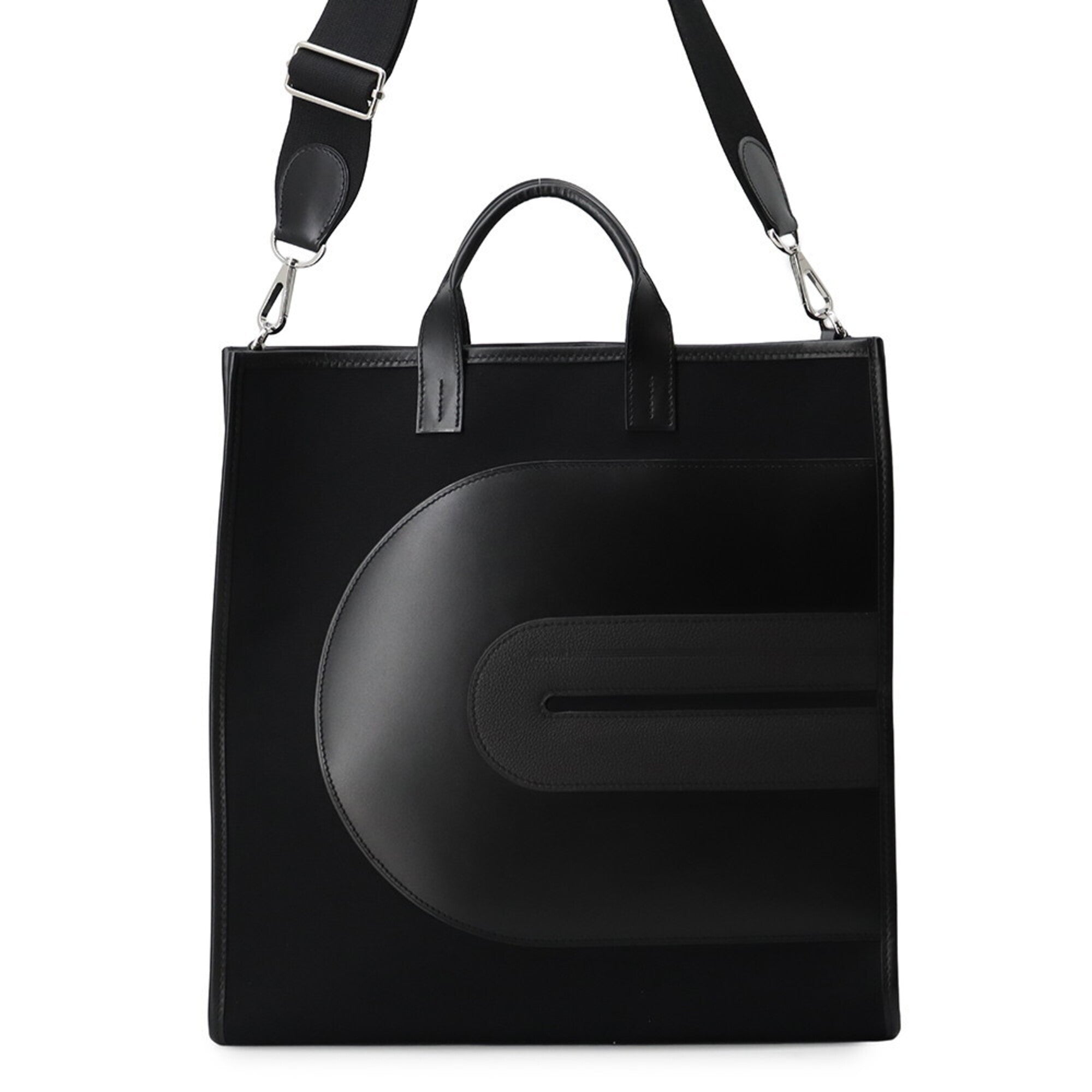 Hermes Black Toile Officier Swift Leather Handbag Tote Bag (Pre-Owned)