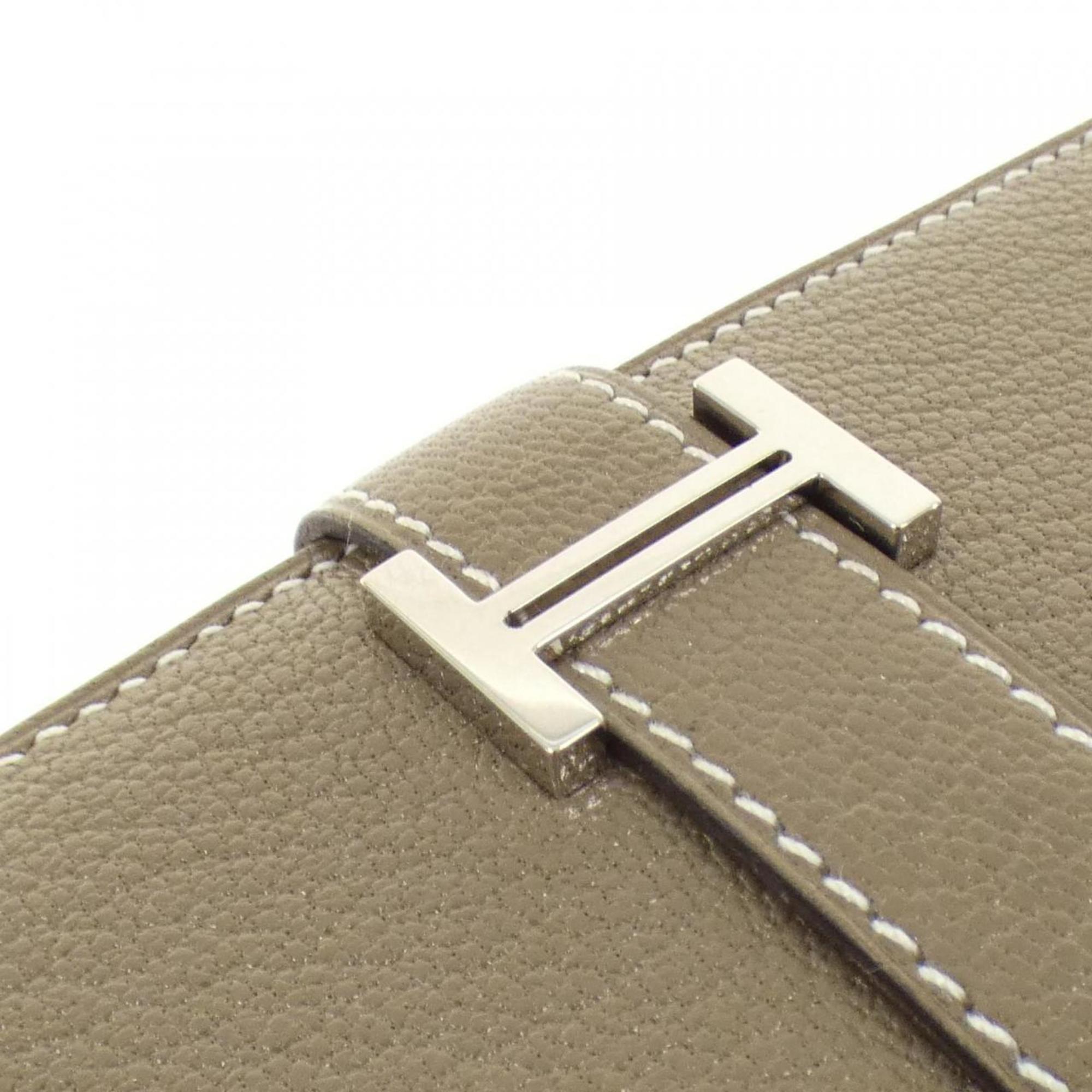 Hermes Etoupe Gray Chevre Leather Long Wallet (Bi-Fold) (Pre-Owned)