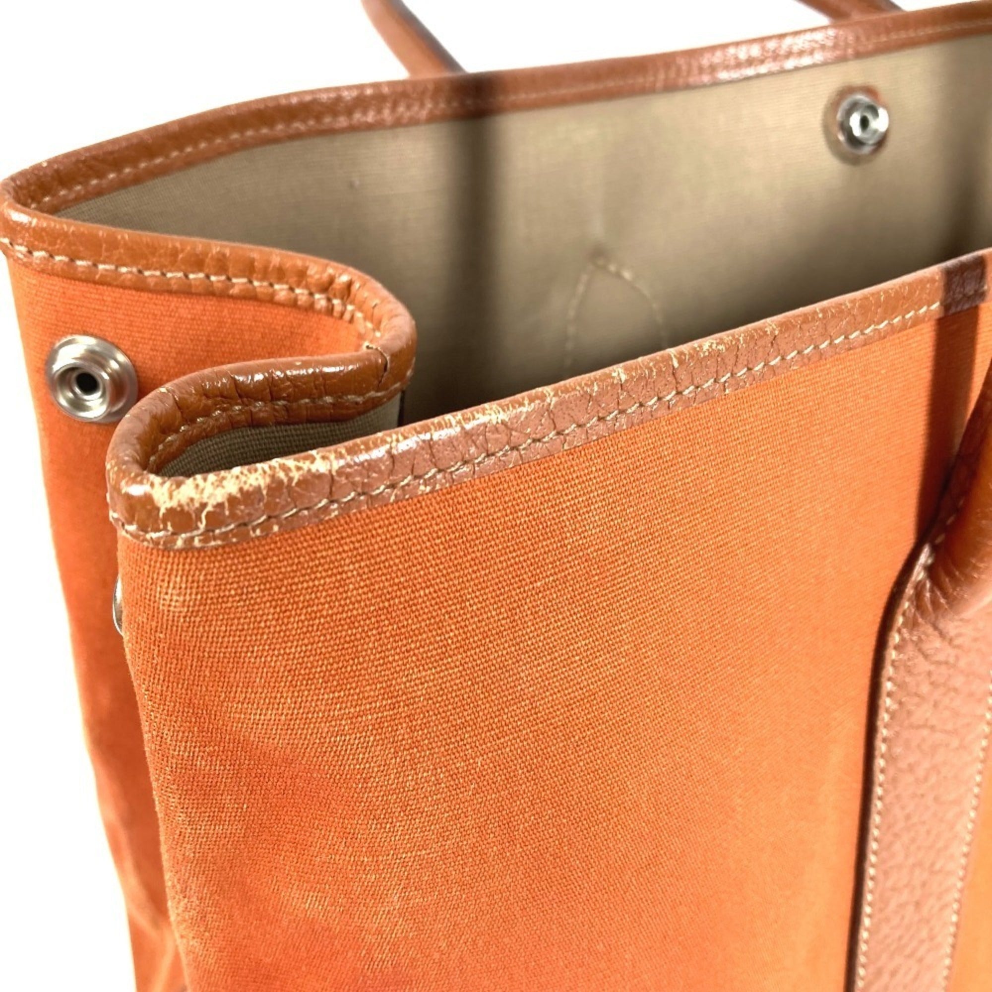 Hermes Orange Canvas Leather Handbag Shoulder Bag Tote Bag (Pre-Owned)