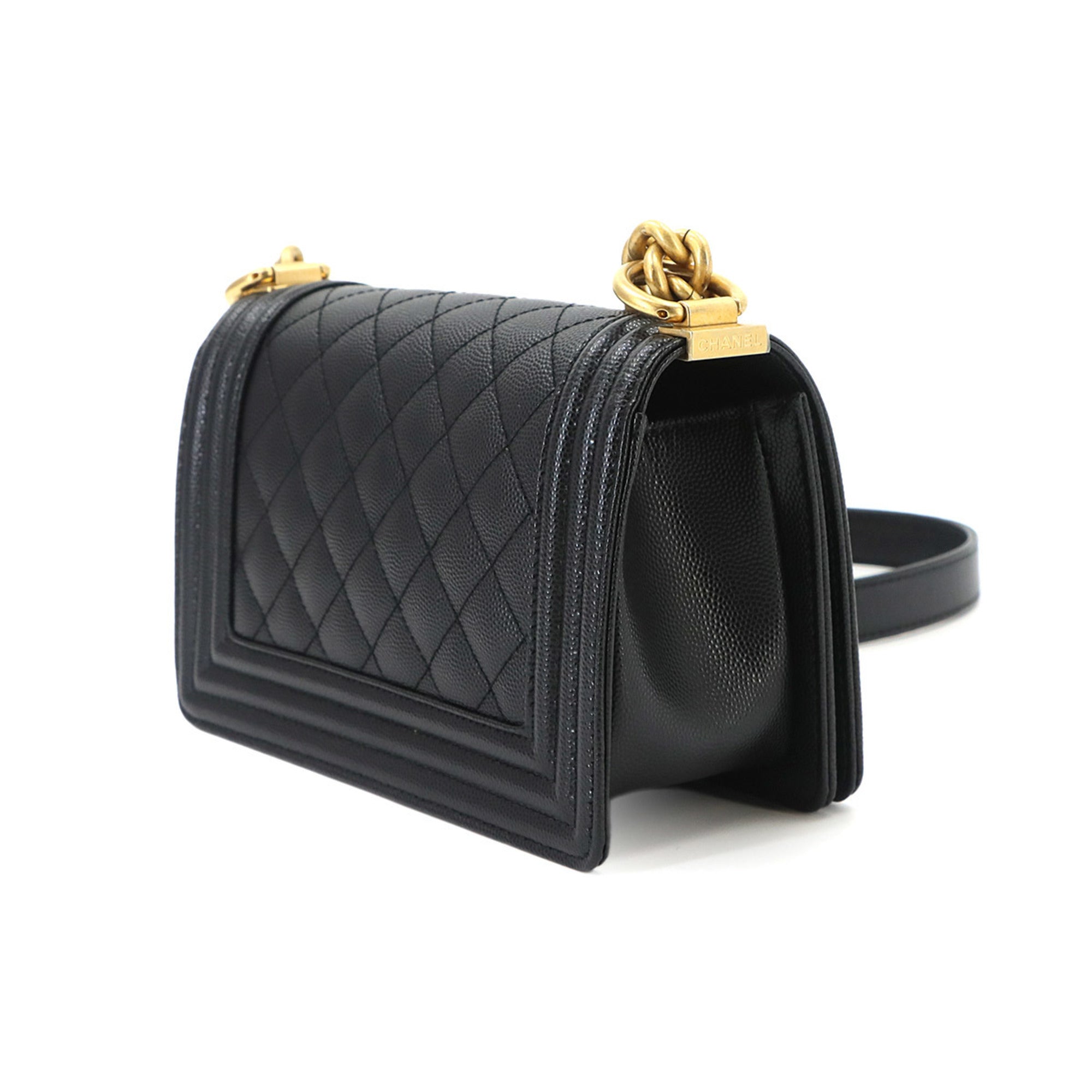 Chanel Boy Chanel Black Grained Calfskin Handbag Shoulder Bag (Pre-Owned)