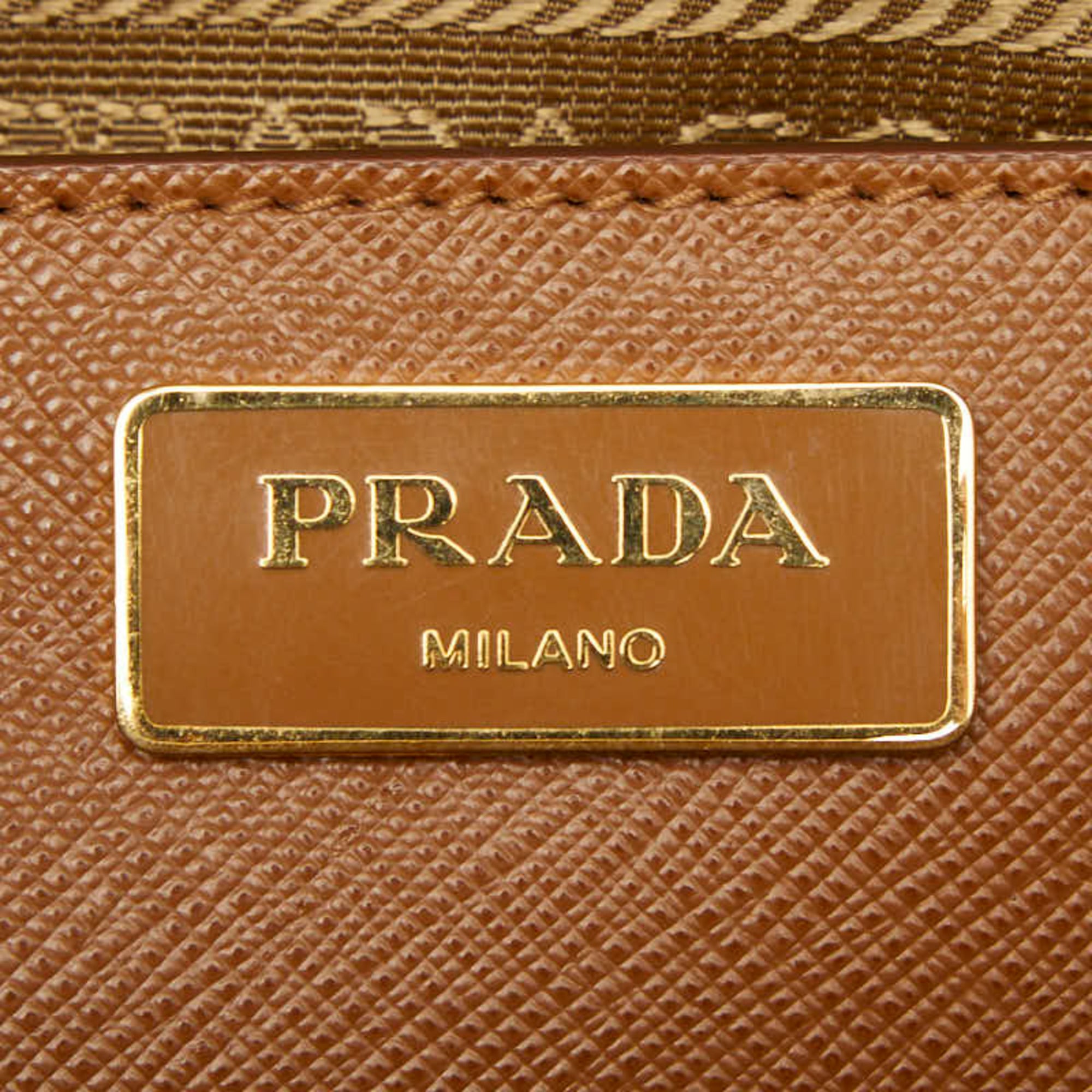 Prada Brown Yellow Leather Handbag Tote Bag (Pre-Owned)