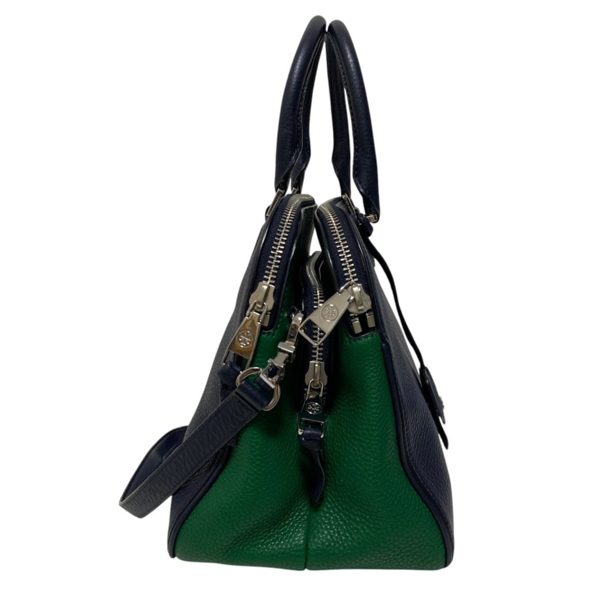 Tory Burch Green Navy Leather Shoulder Bag (Pre-Owned)