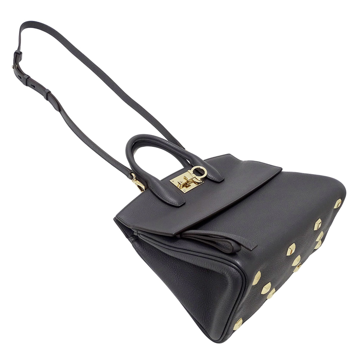 Salvatore Ferragamo Gray Leather Handbag Shoulder Bag (Pre-Owned)