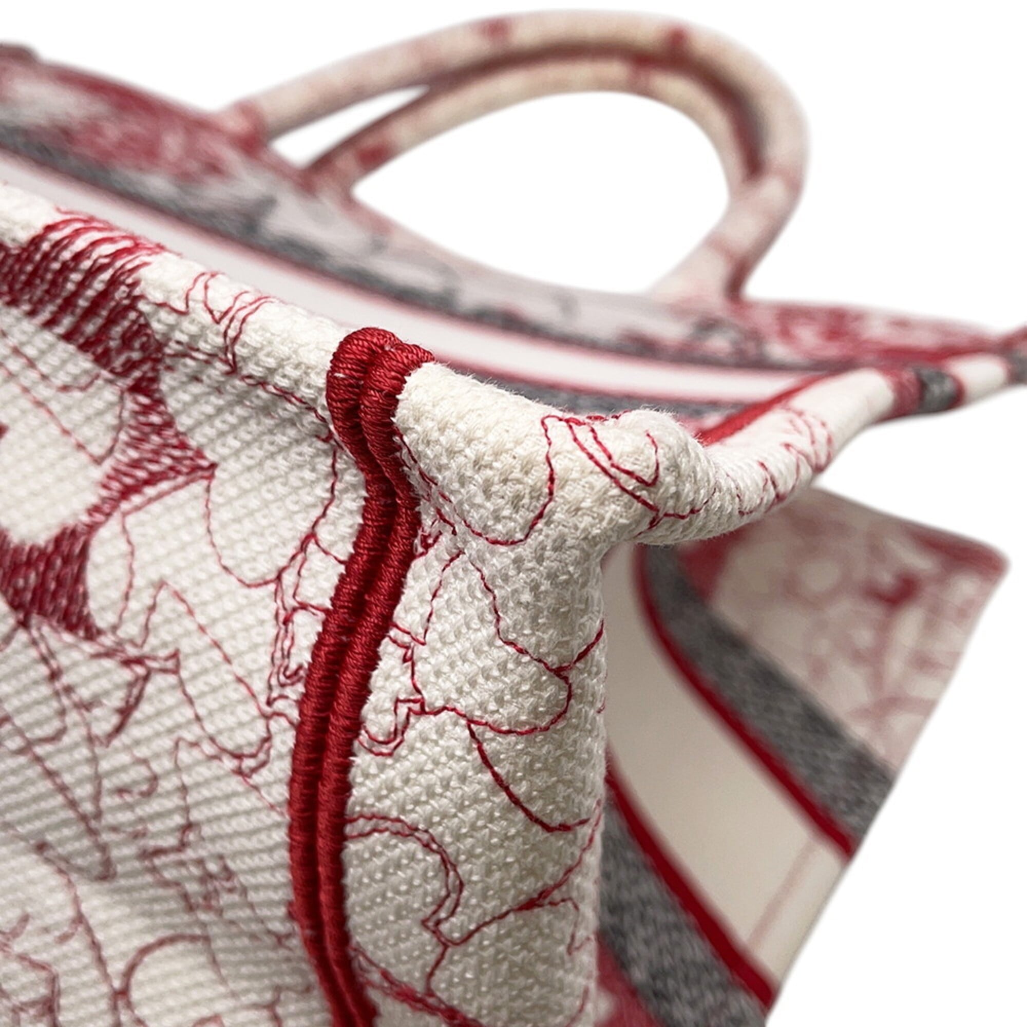 Christian Dior Black Red Color White Canvas Handbag Tote Bag (Pre-Owned)
