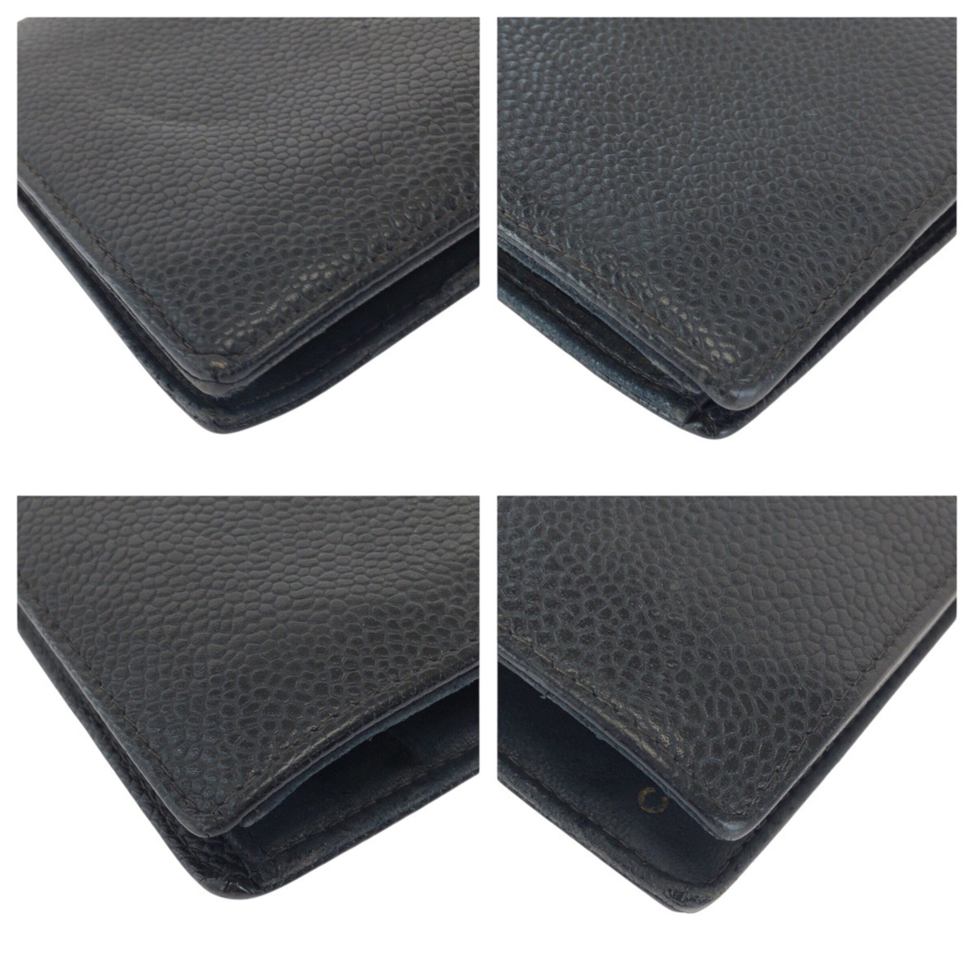 Chanel Black Grained Calfskin Long Wallet (Bi-Fold) (Pre-Owned)