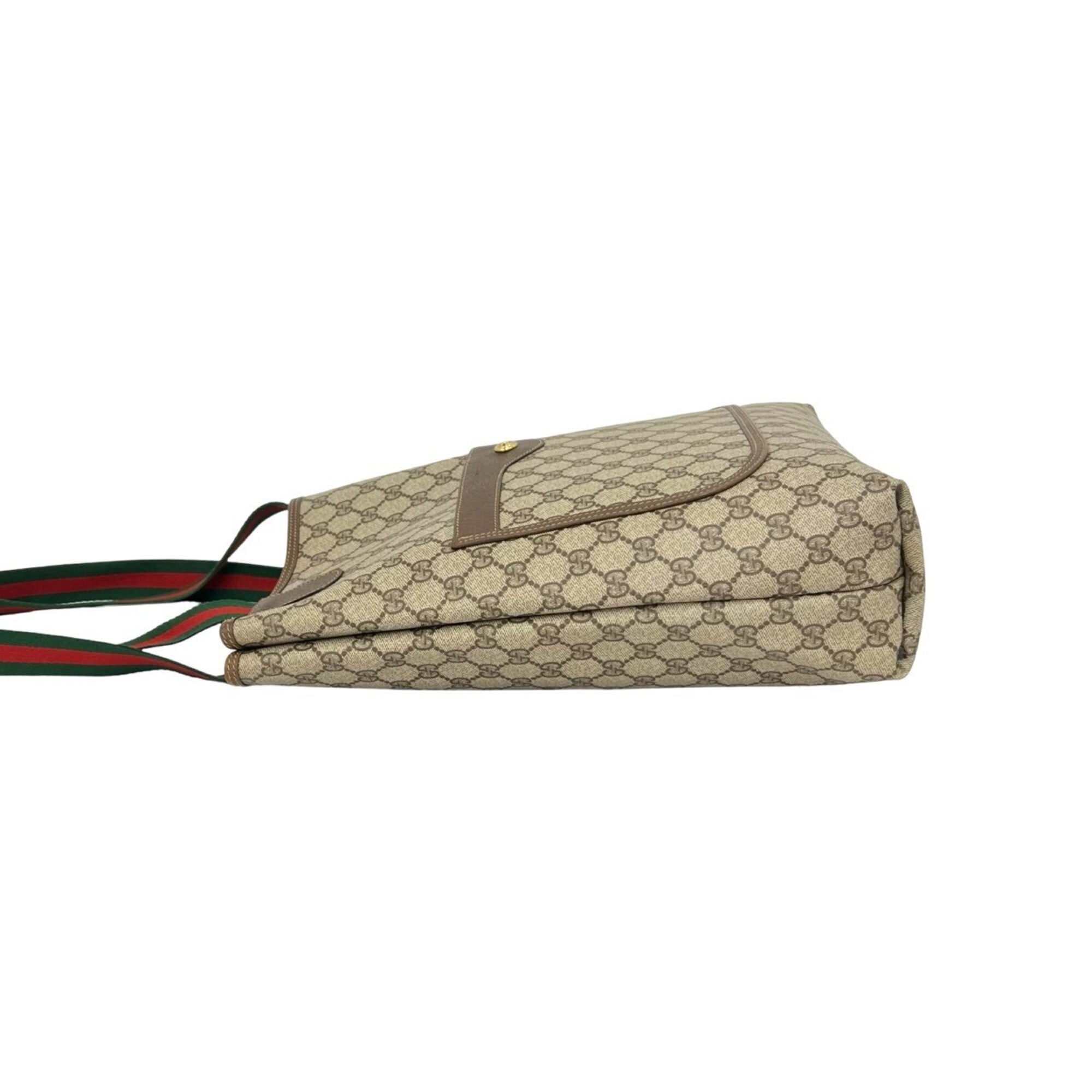 Gucci Brown Green Red Color Leather Pvc Shoulder Bag Tote Bag (Pre-Owned)