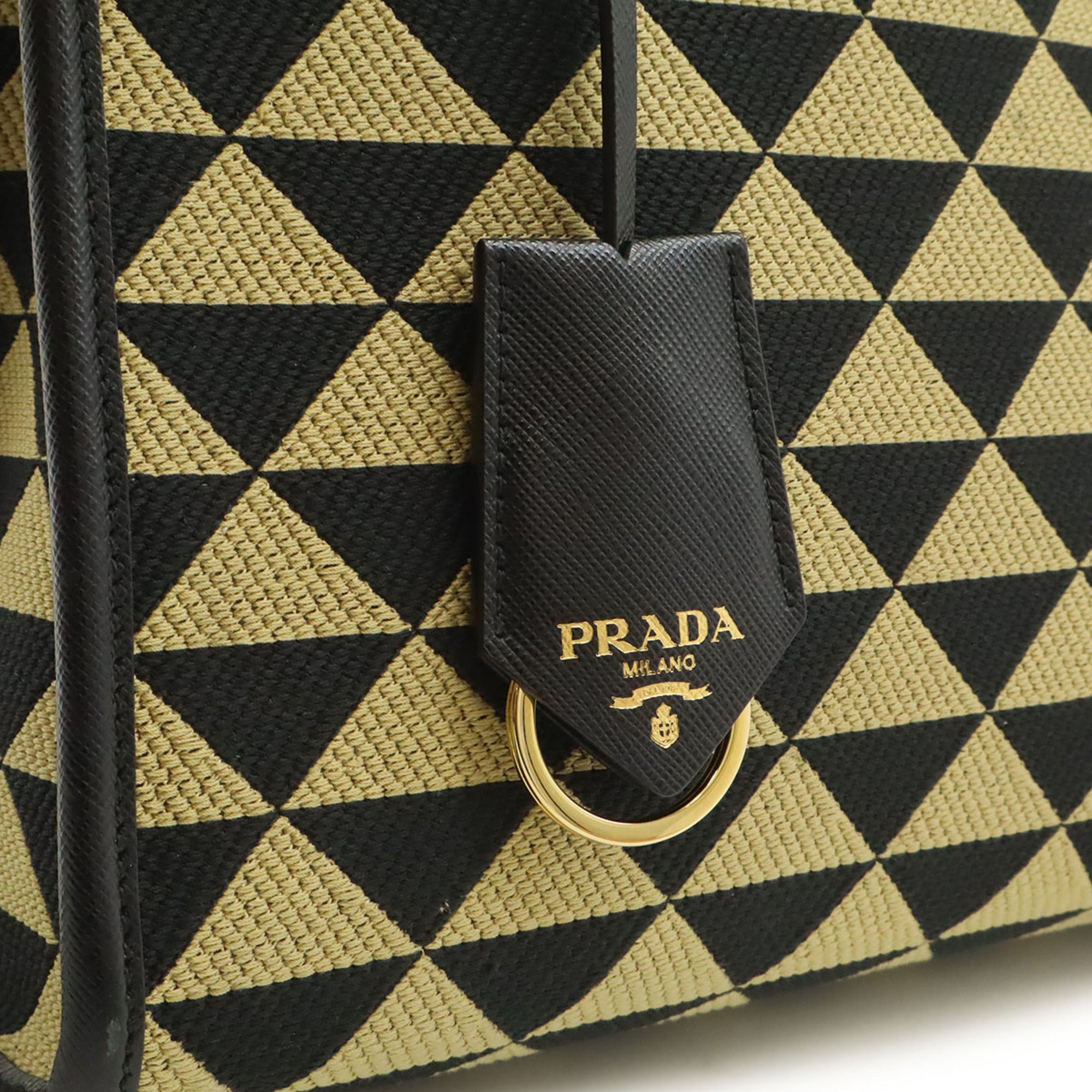 Prada Beige Black Nero Jacquard Leather Handbag Tote Bag (Pre-Owned)