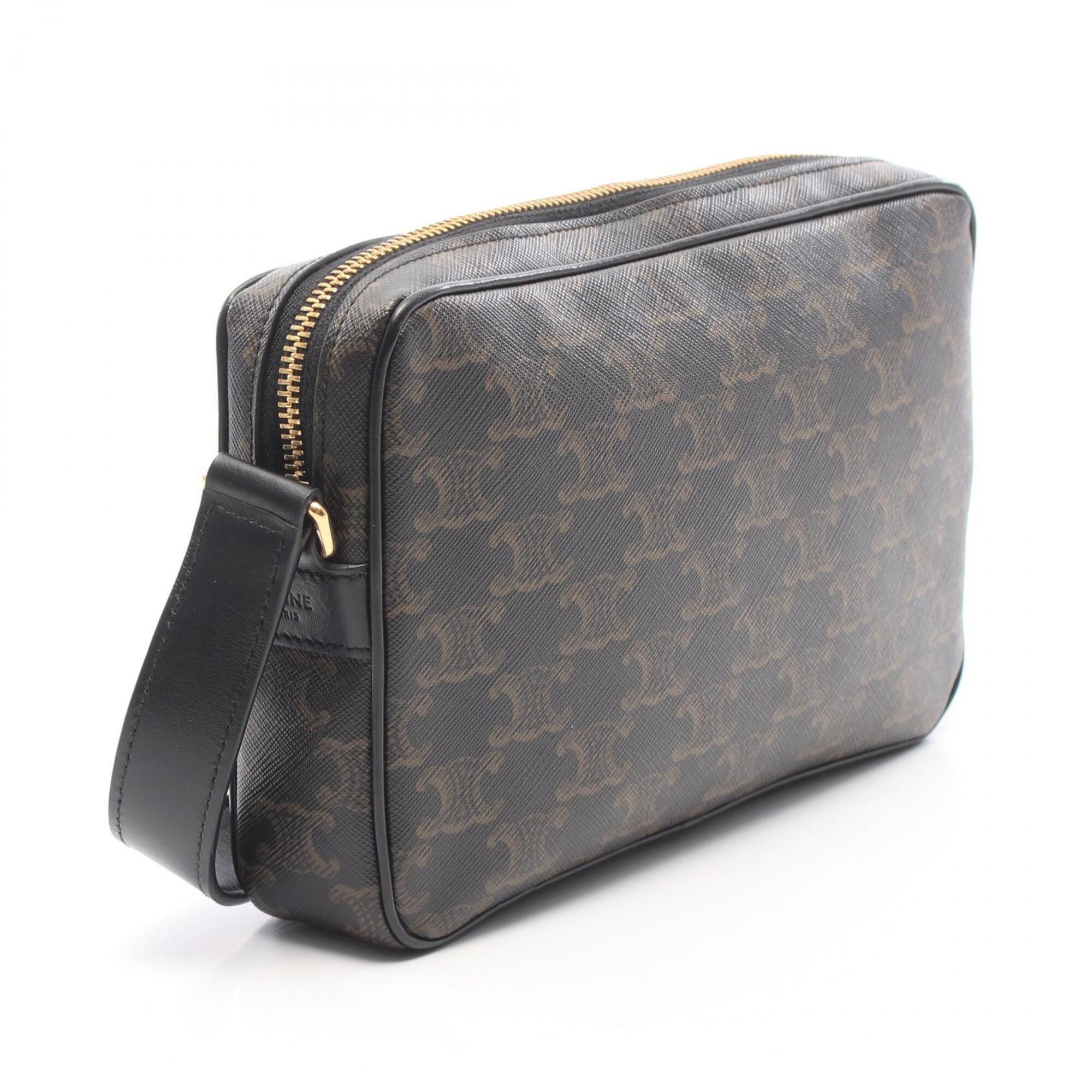 Celine Black Brown White Pvc Coated Canvas Leather Messenger Bag Shoulder Bag (Pre-Owned)