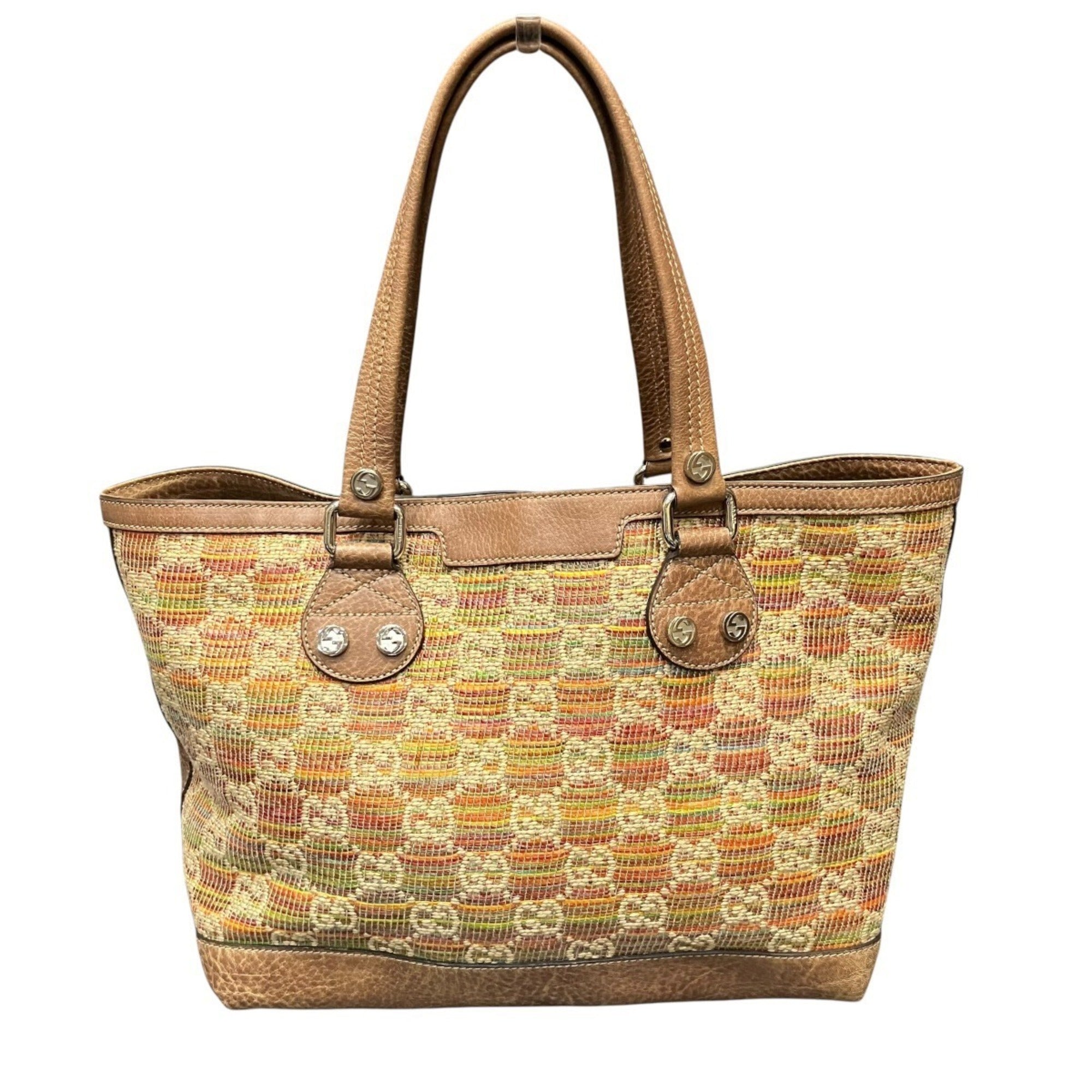 Gucci Multi-Color Hemp Linen Leather Tote Bag (Pre-Owned)
