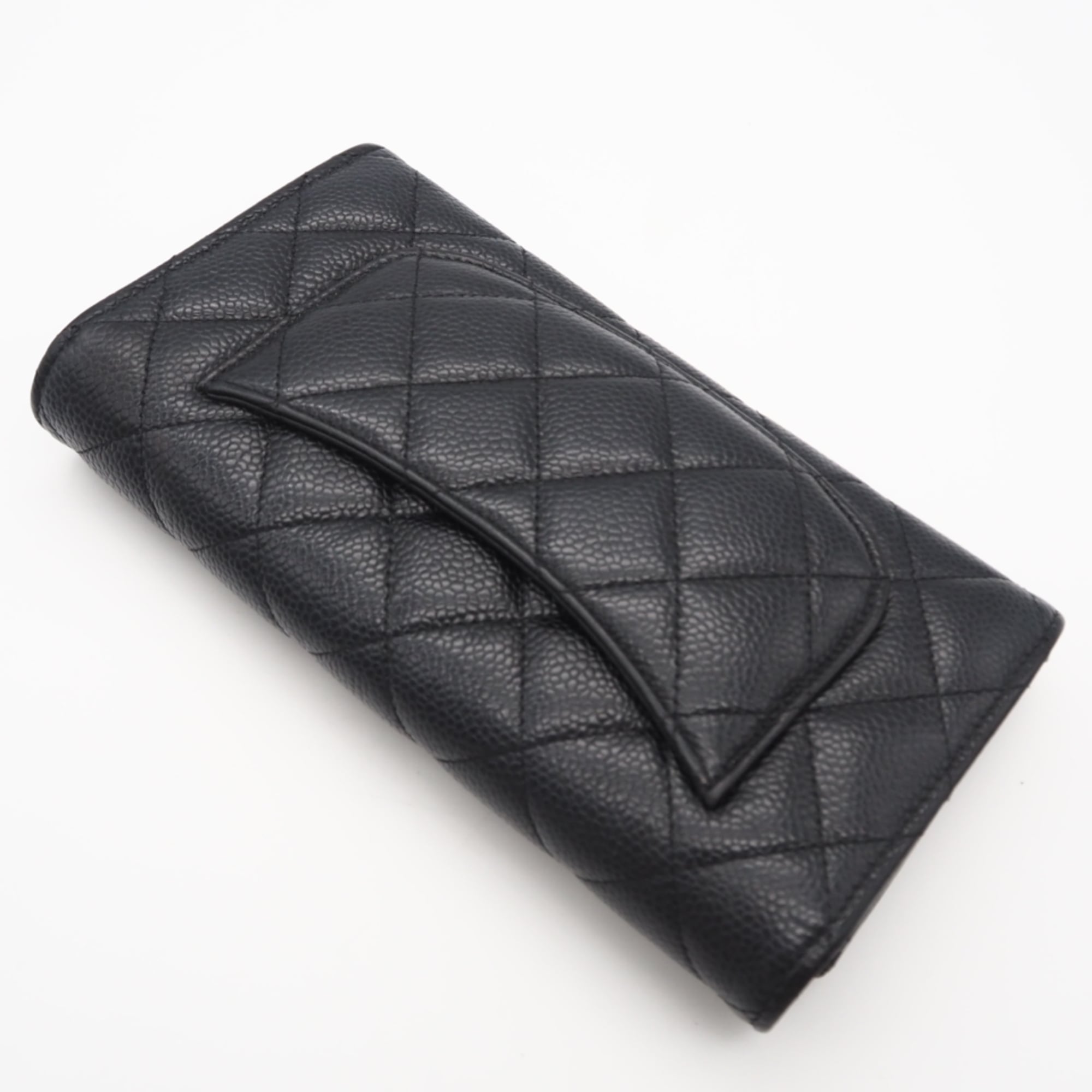 Chanel Black Grained Calfskin Long Wallet (Bi-Fold) (Pre-Owned)