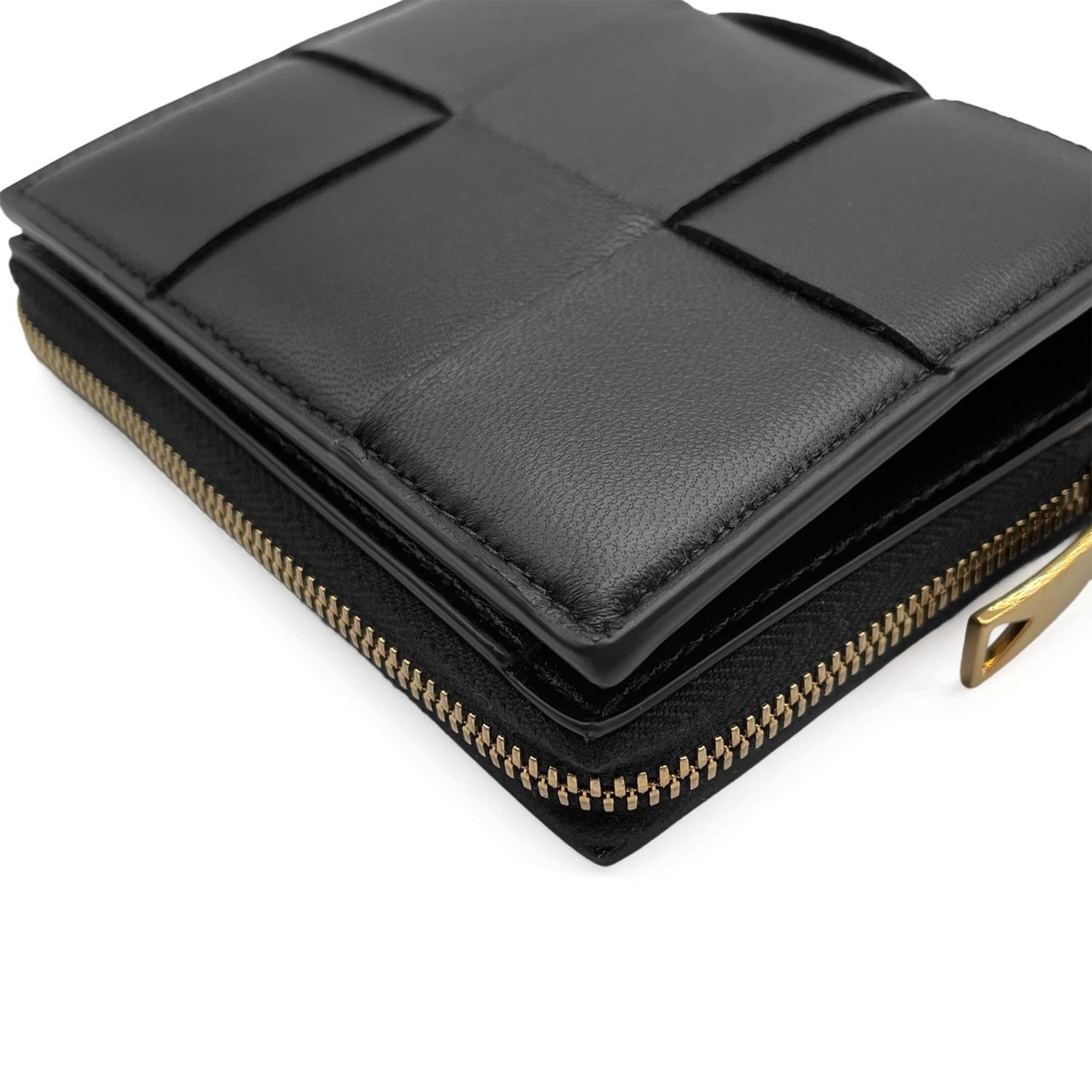 Bottega Veneta Gold Black Leather Wallet (Bi-Fold) (Pre-Owned)