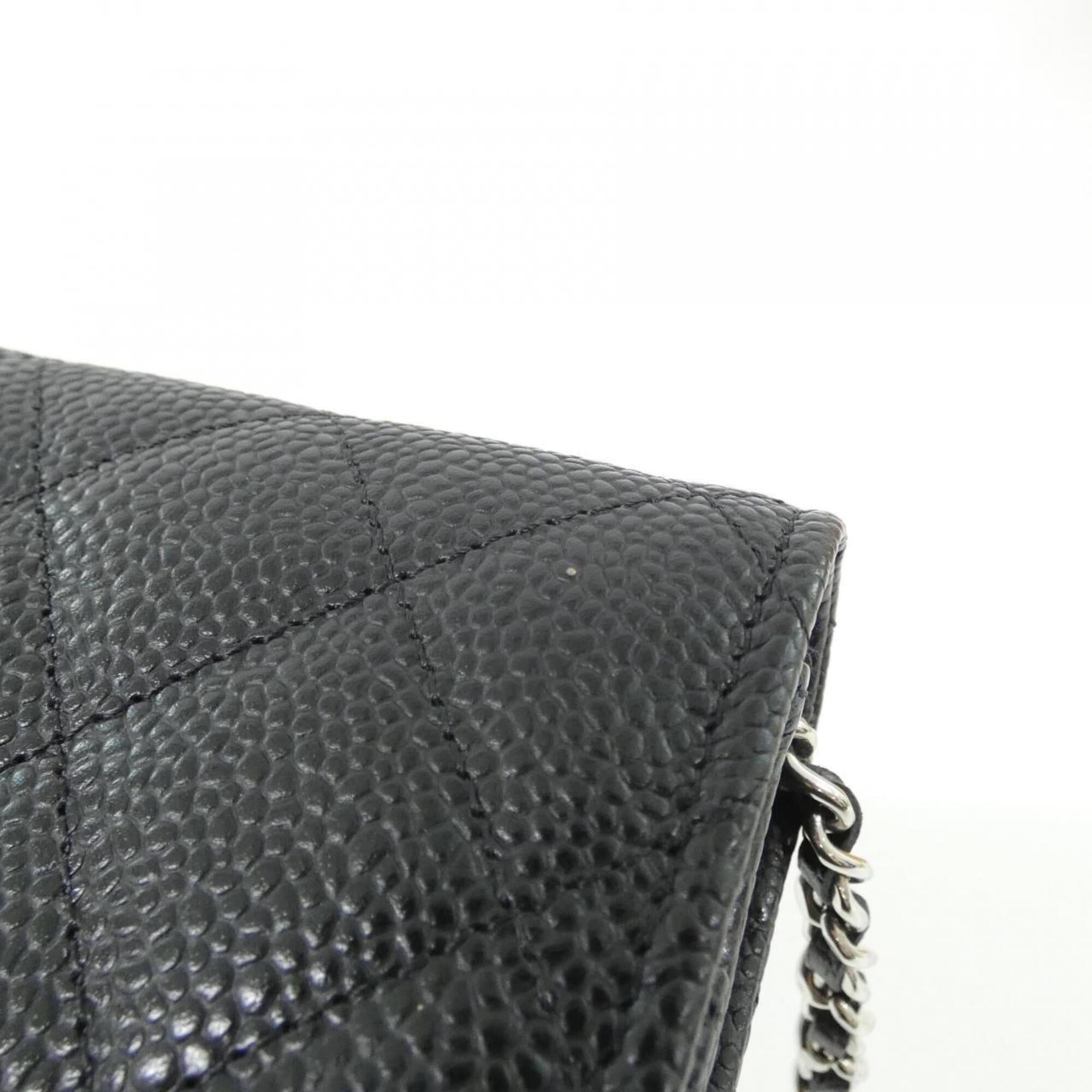 Chanel Black Grained Calfskin Chain/Shoulder Wallet (Pre-Owned)