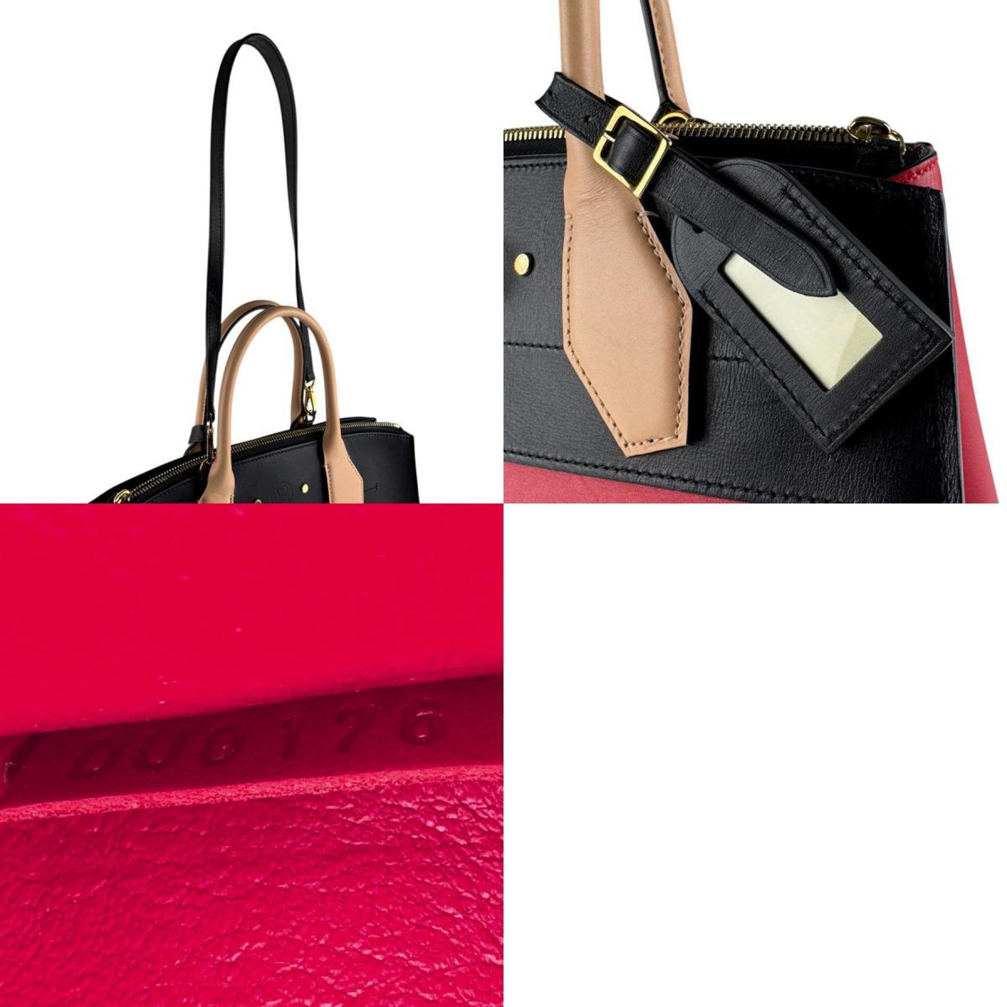 Louis Vuitton Beige Black Red Color Leather Handbag Shoulder Bag (Pre-Owned)