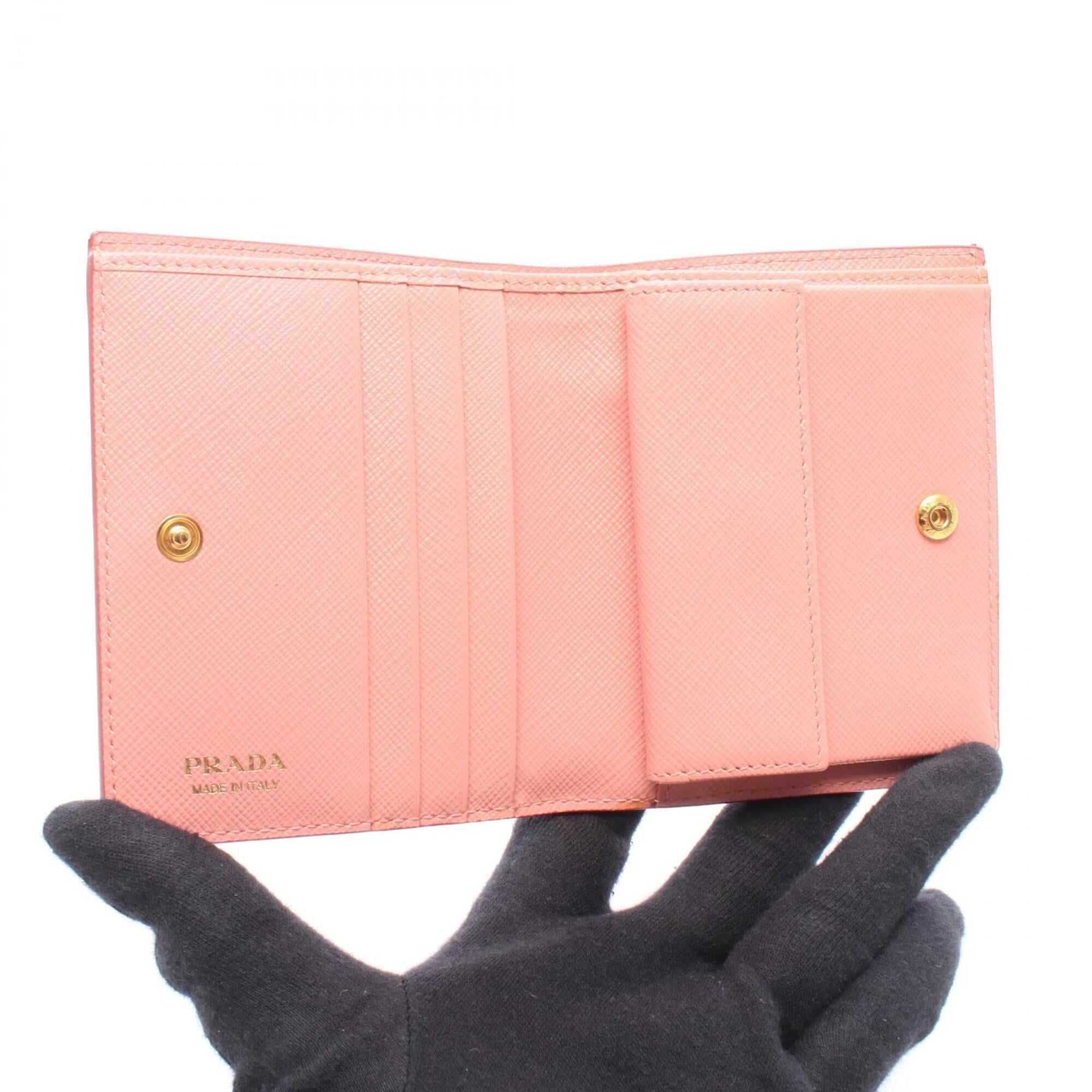 Prada Pink Red Color Leather Wallet (Bi-Fold) (Pre-Owned)