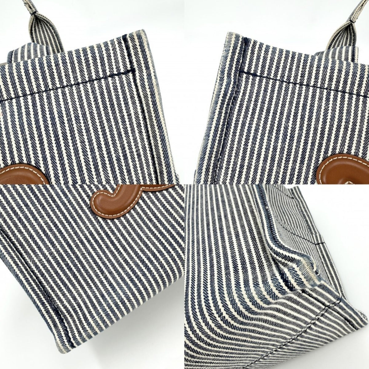 Celine Navy White Canvas Handbag Shoulder Bag Tote Bag (Pre-Owned)