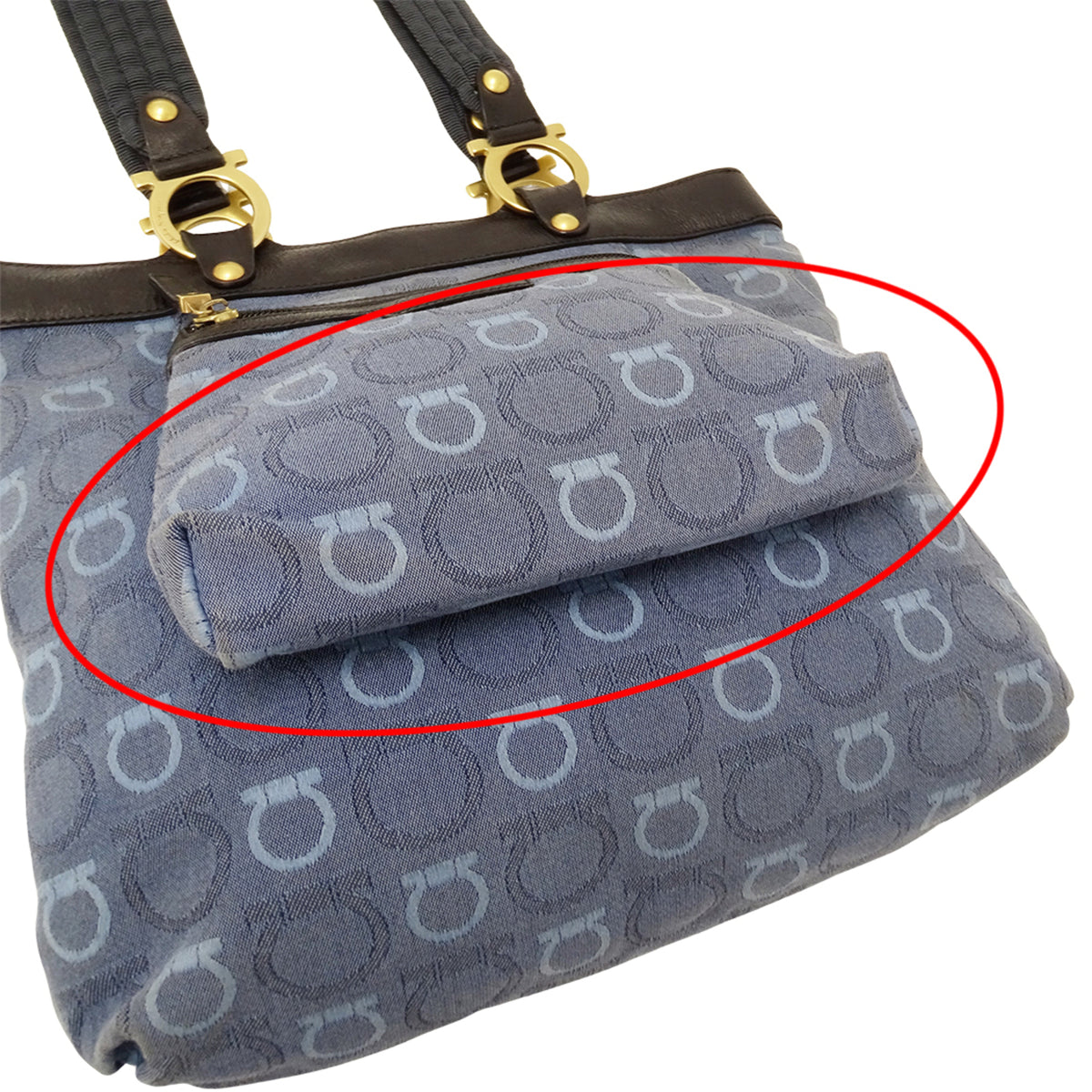 Salvatore Ferragamo Gancini Blue Canvas Handbag Tote Bag (Pre-Owned)