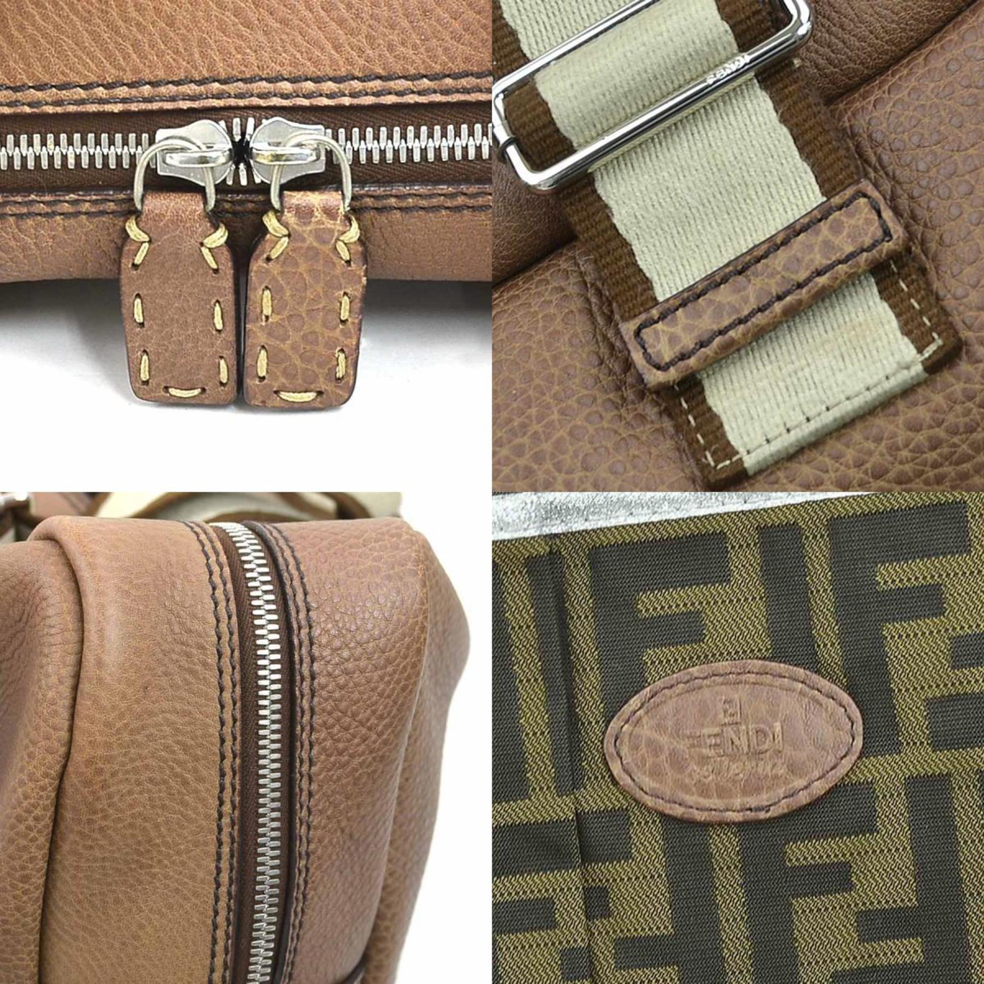 Fendi Brown Leather Canvas Handbag (Pre-Owned)