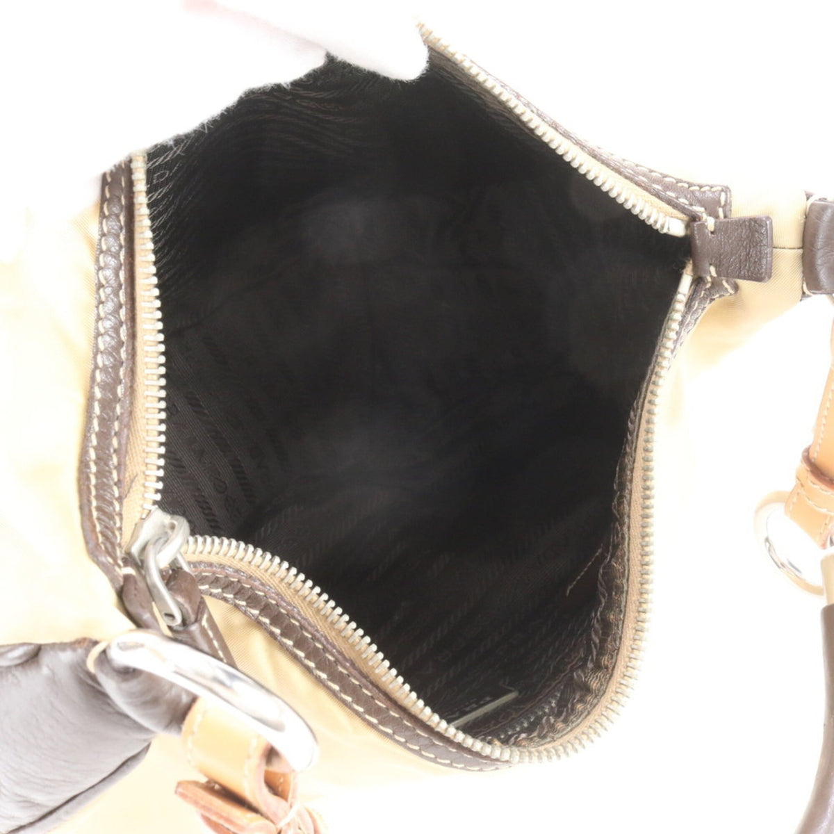Prada Beige Leather Nylon Handbag Shoulder Bag (Pre-Owned)