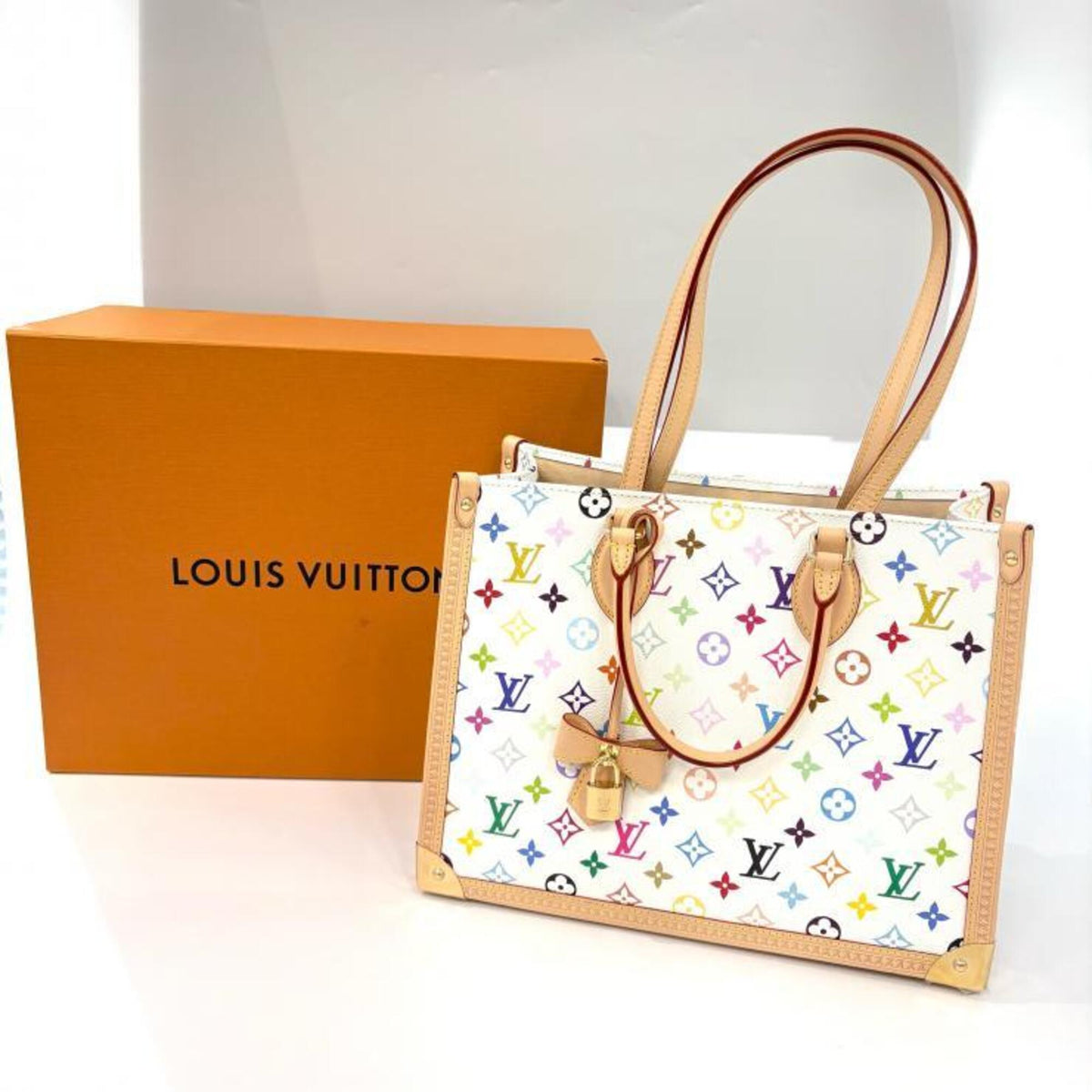 Louis Vuitton Beige Blanc Gold Multi-Color White Coated Canvas Leather Tote Bag (Pre-Owned)